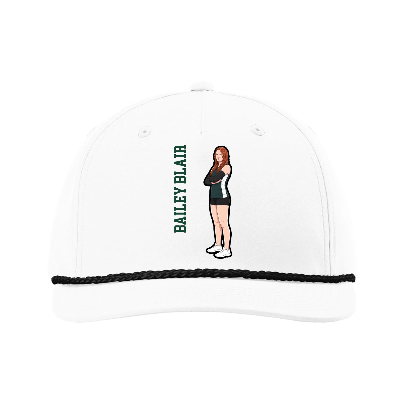 Five-Panel Classic Rope Cap — Name Vertical in White