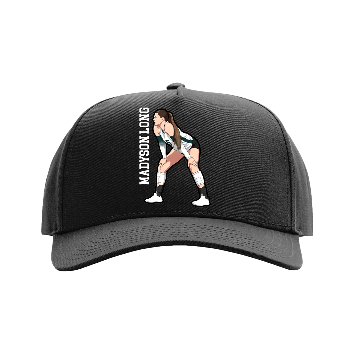Full Fabric Five-Panel Champ Cap — Name Vertical in Black
