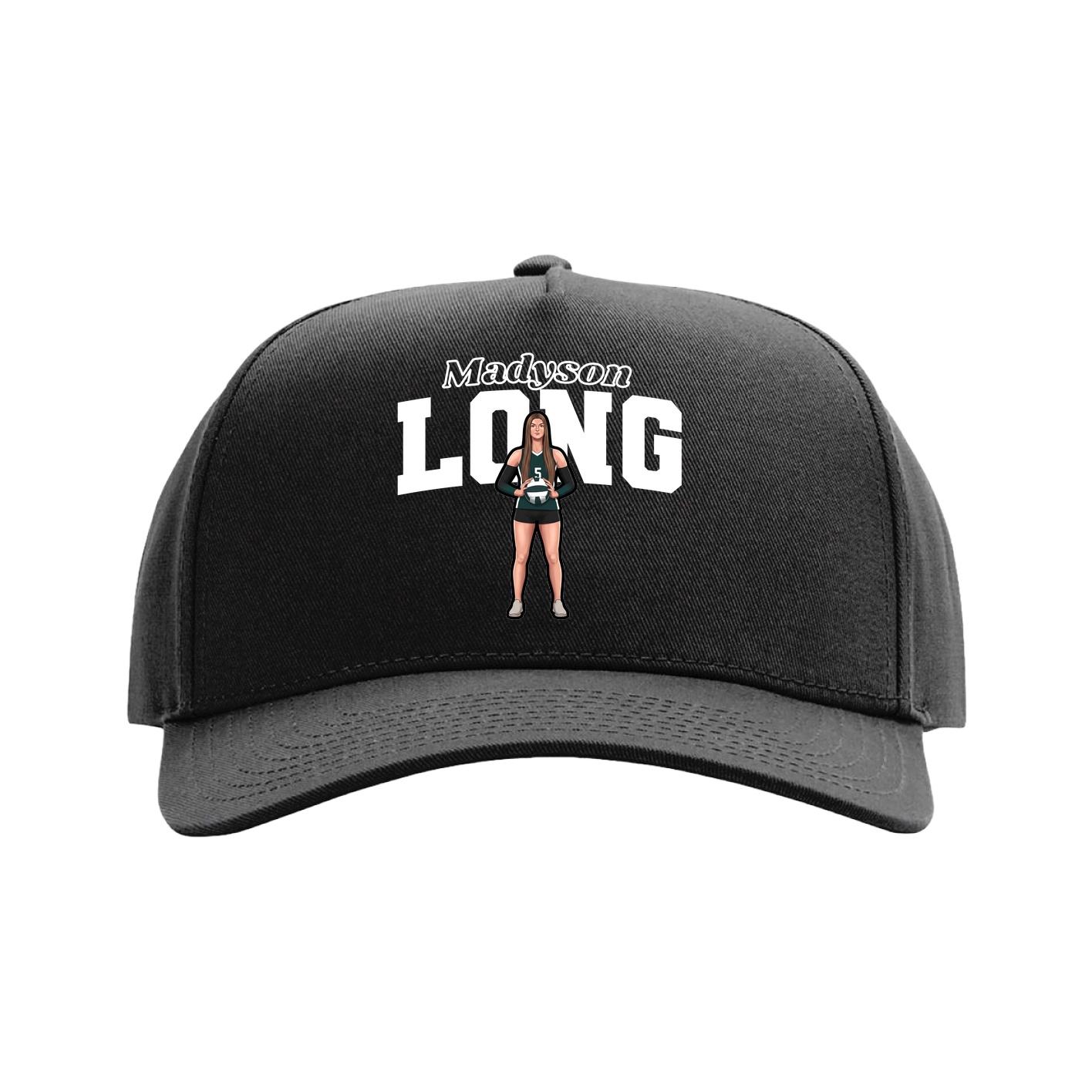 Full Fabric Five-Panel Champ Cap — Name Arch in Black