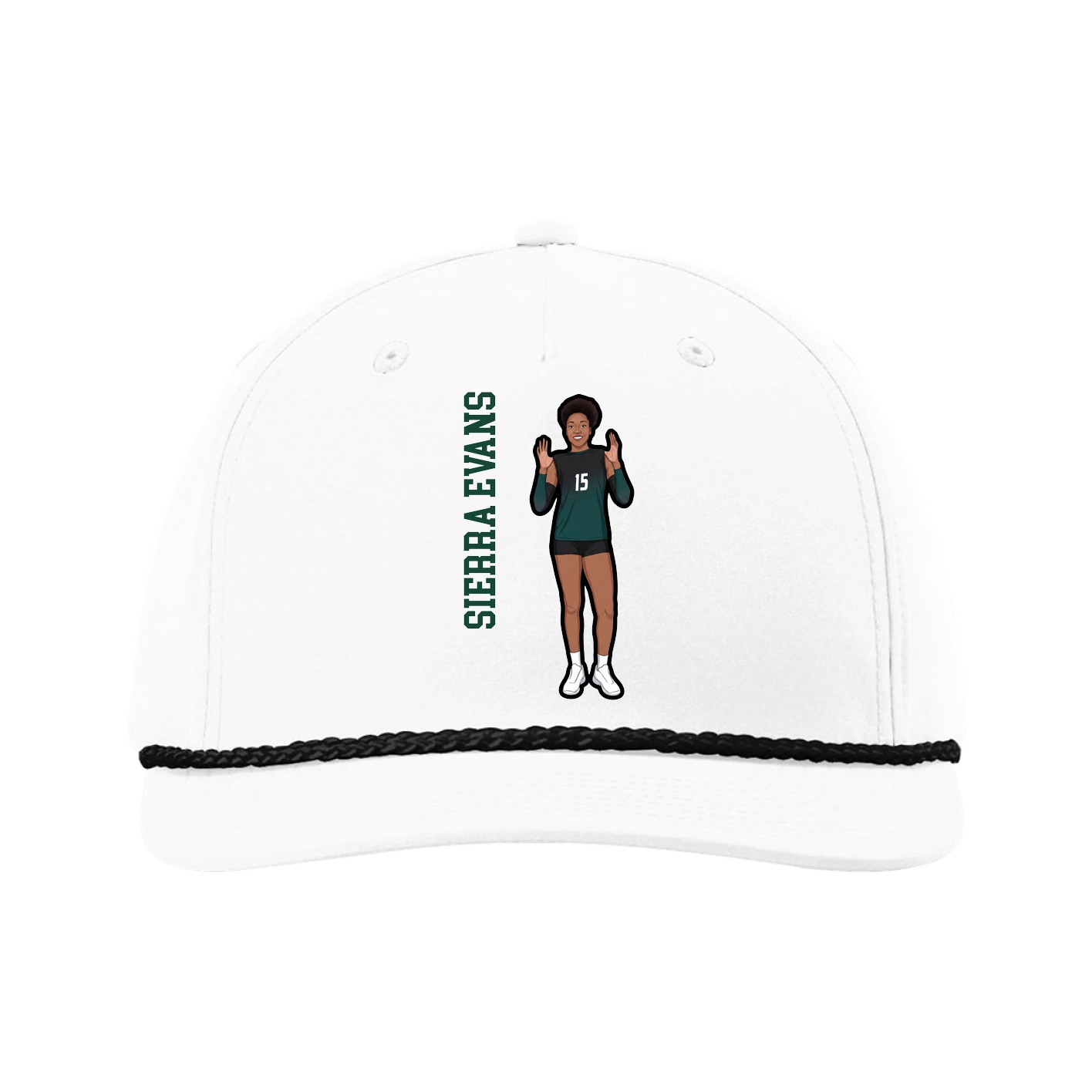 Five-Panel Classic Rope Cap — Name Vertical in White