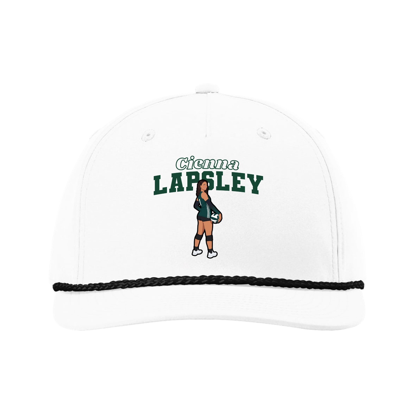 Five-Panel Classic Rope Cap — Name Arch in White