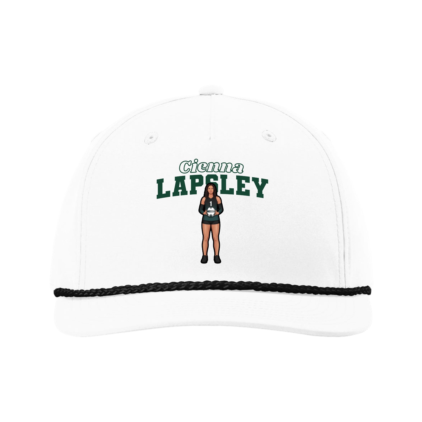 Five-Panel Classic Rope Cap — Name Arch in White