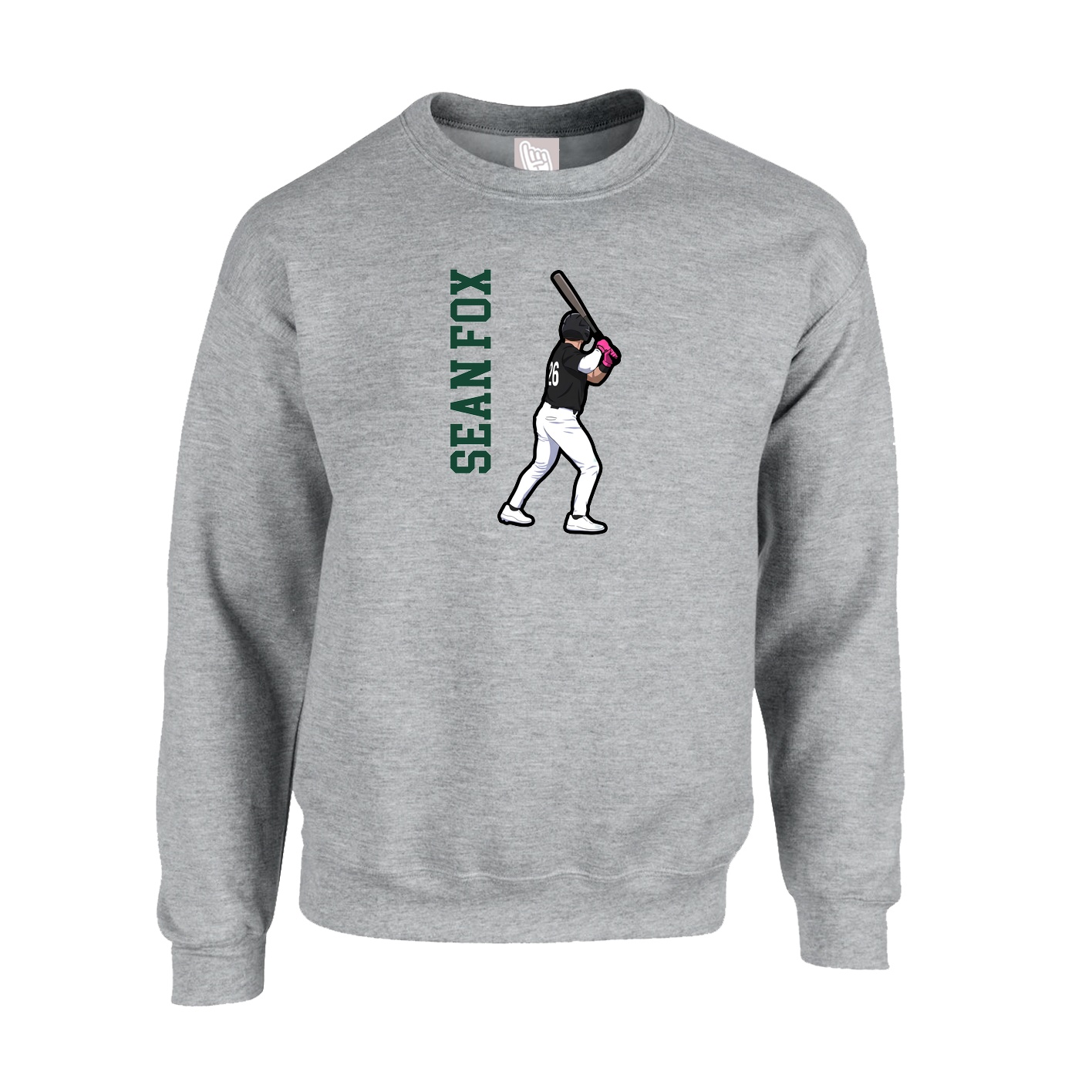 Fleece Crew — Name Vertical in Grey
