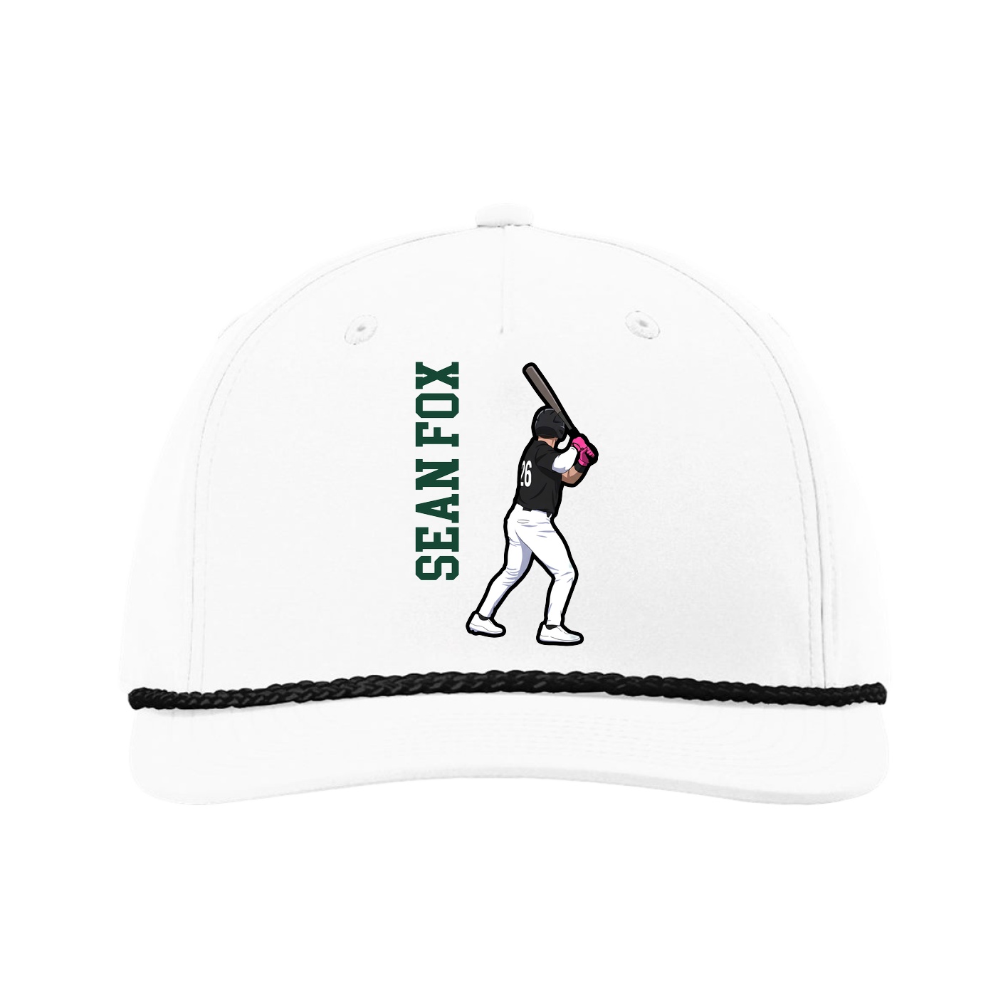 Five-Panel Classic Rope Cap — Name Vertical in White