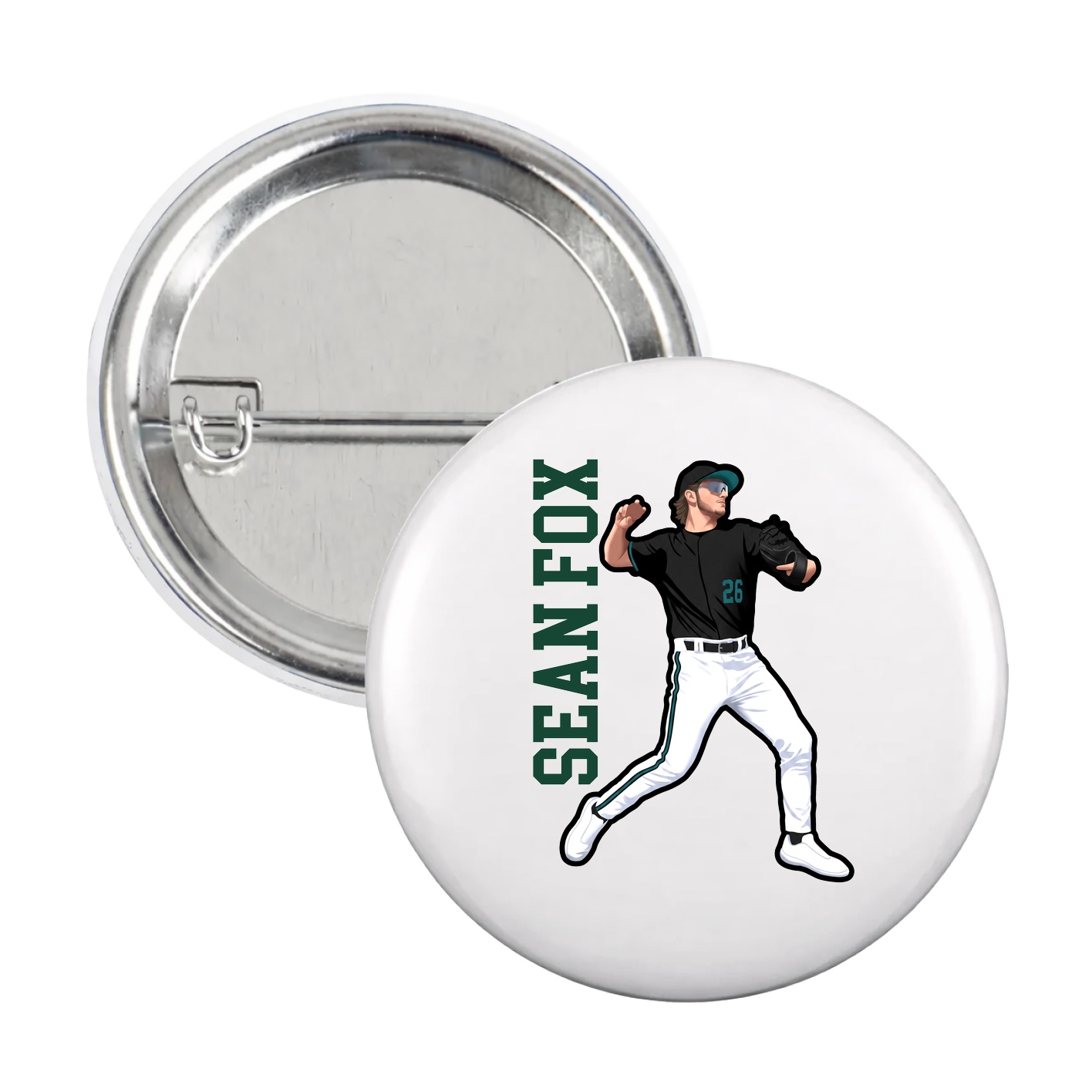 Game Day Button — Name Vertical in White