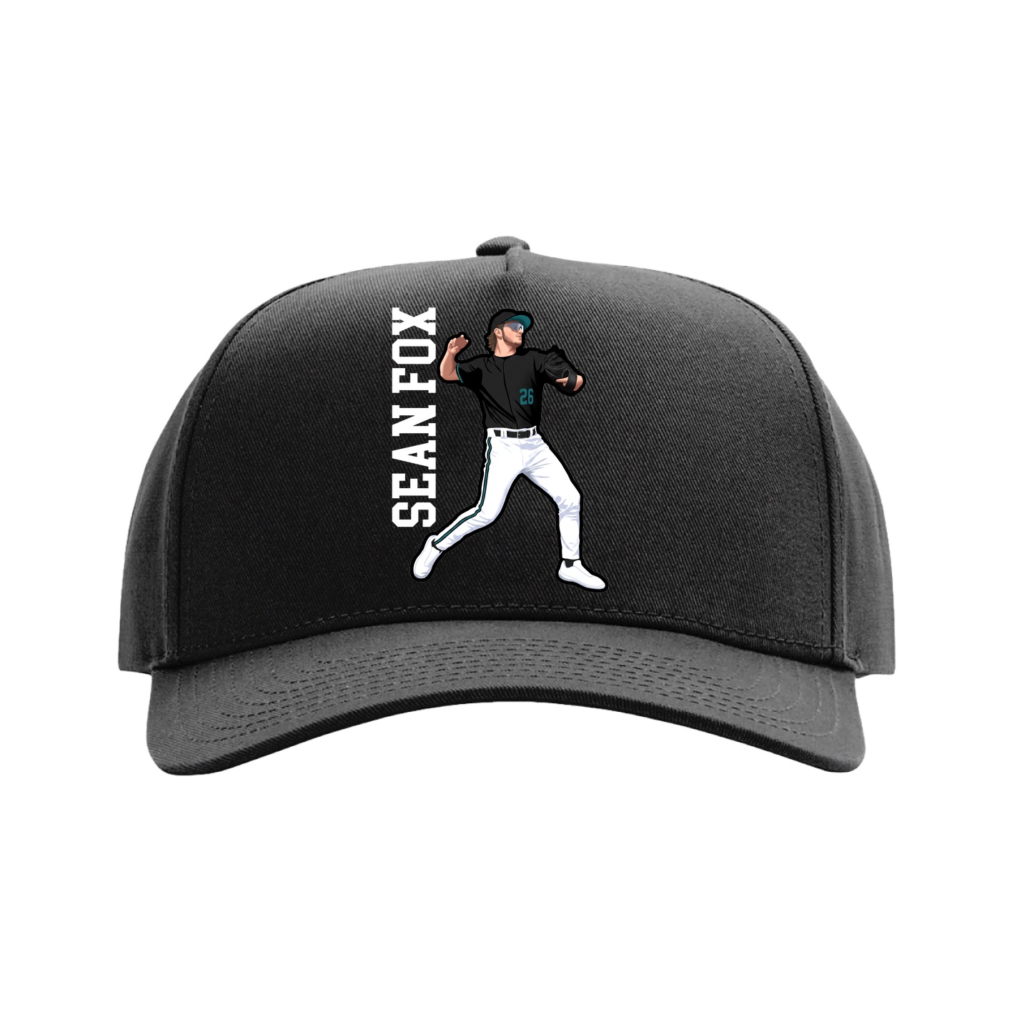 Full Fabric Five-Panel Champ Cap — Name Vertical in Black