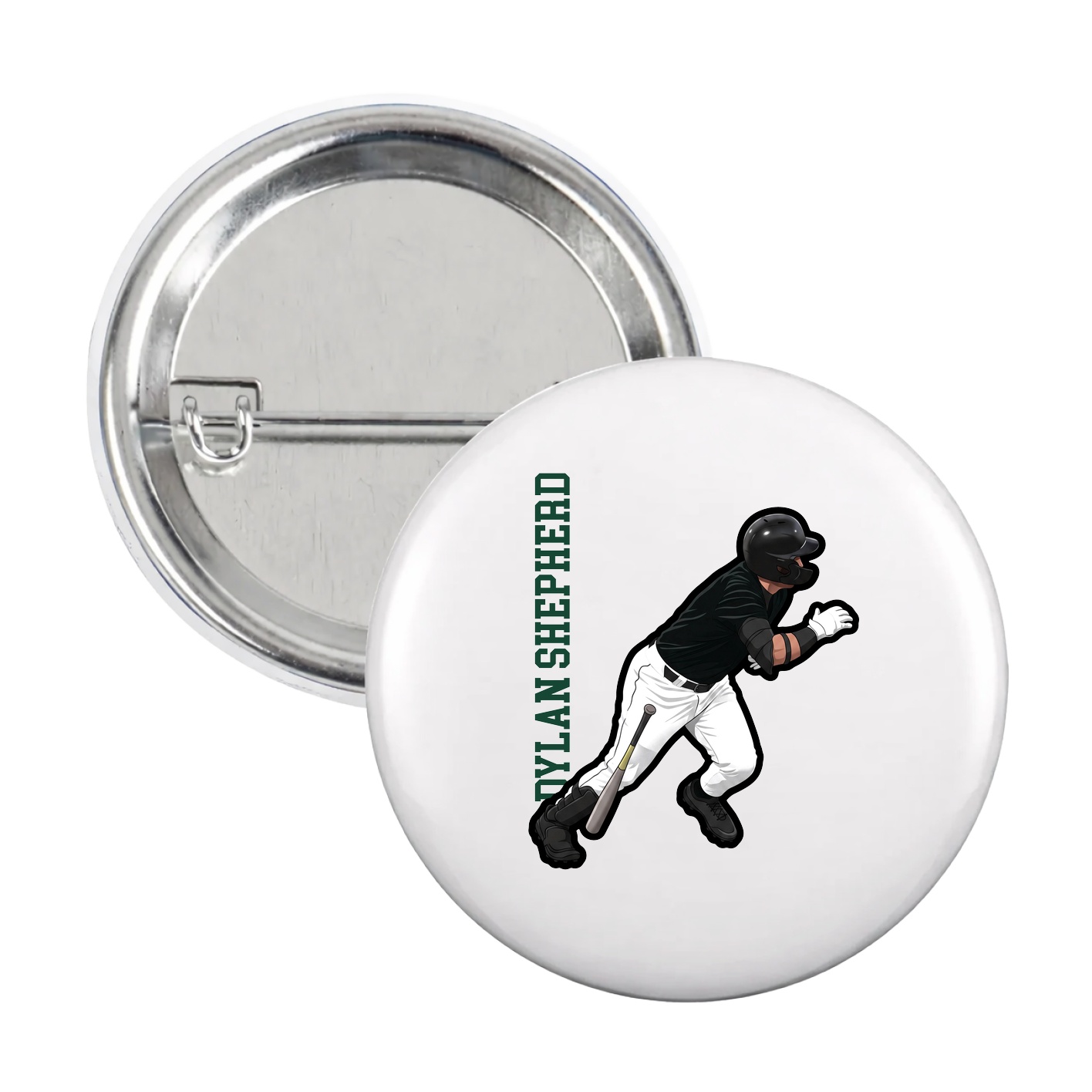 Game Day Button — Name Vertical in White
