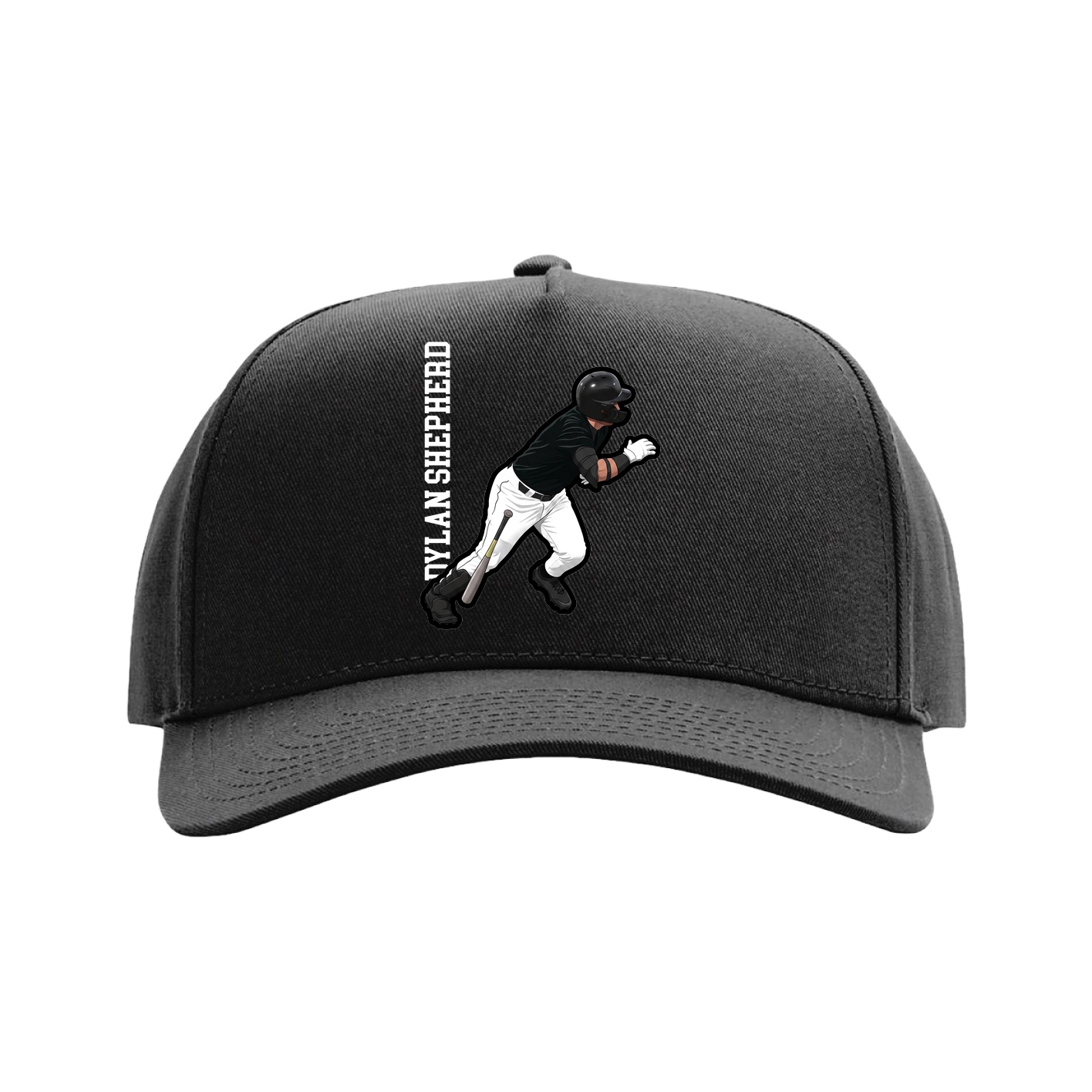 Full Fabric Five-Panel Champ Cap — Name Vertical in Black