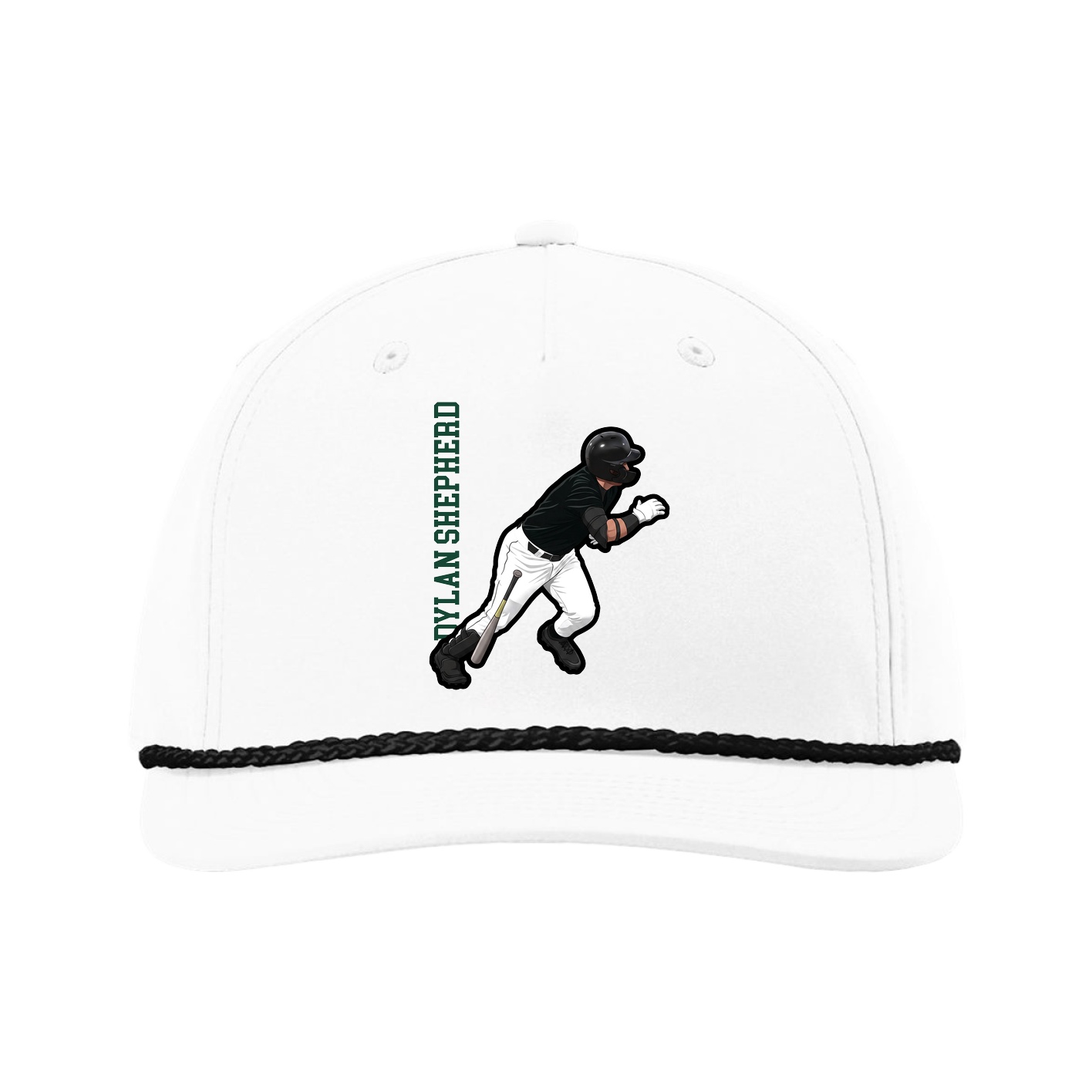Five-Panel Classic Rope Cap — Name Vertical in White