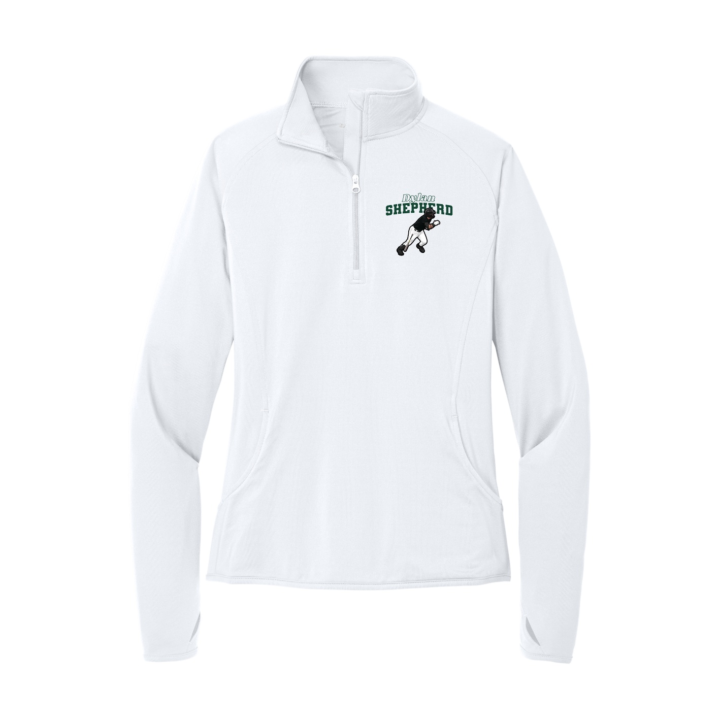Women's Q-Zip Pullover — Name Arch in White
