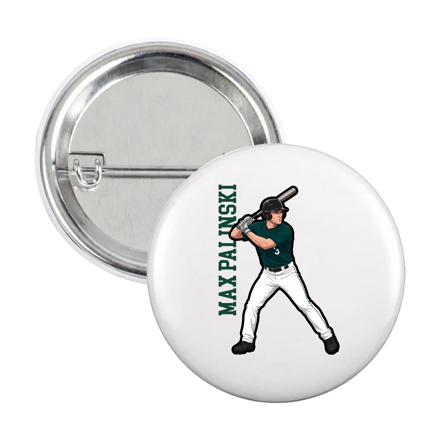 Game Day Button — Name Vertical in White