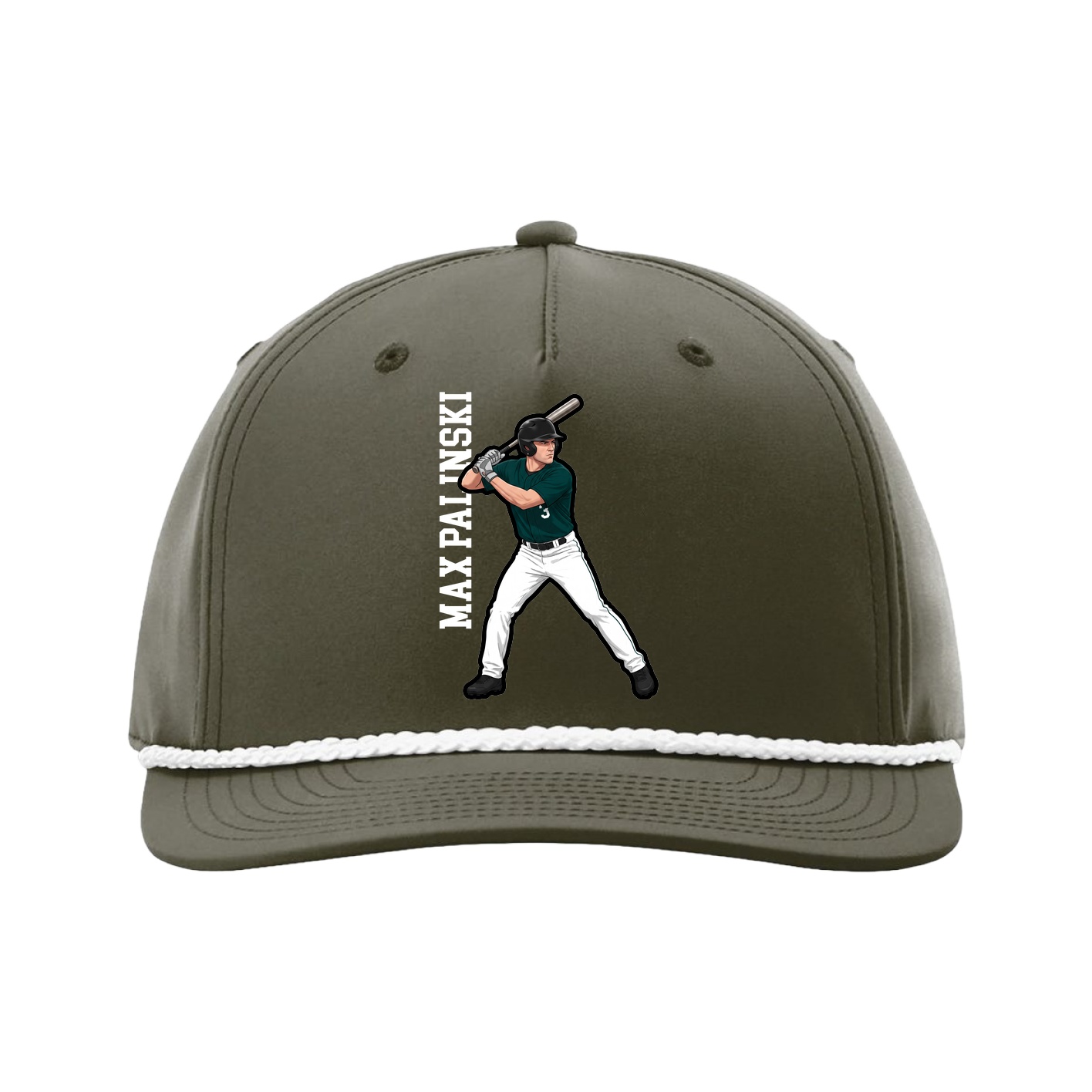 Five-Panel Classic Rope Cap — Name Vertical in Green