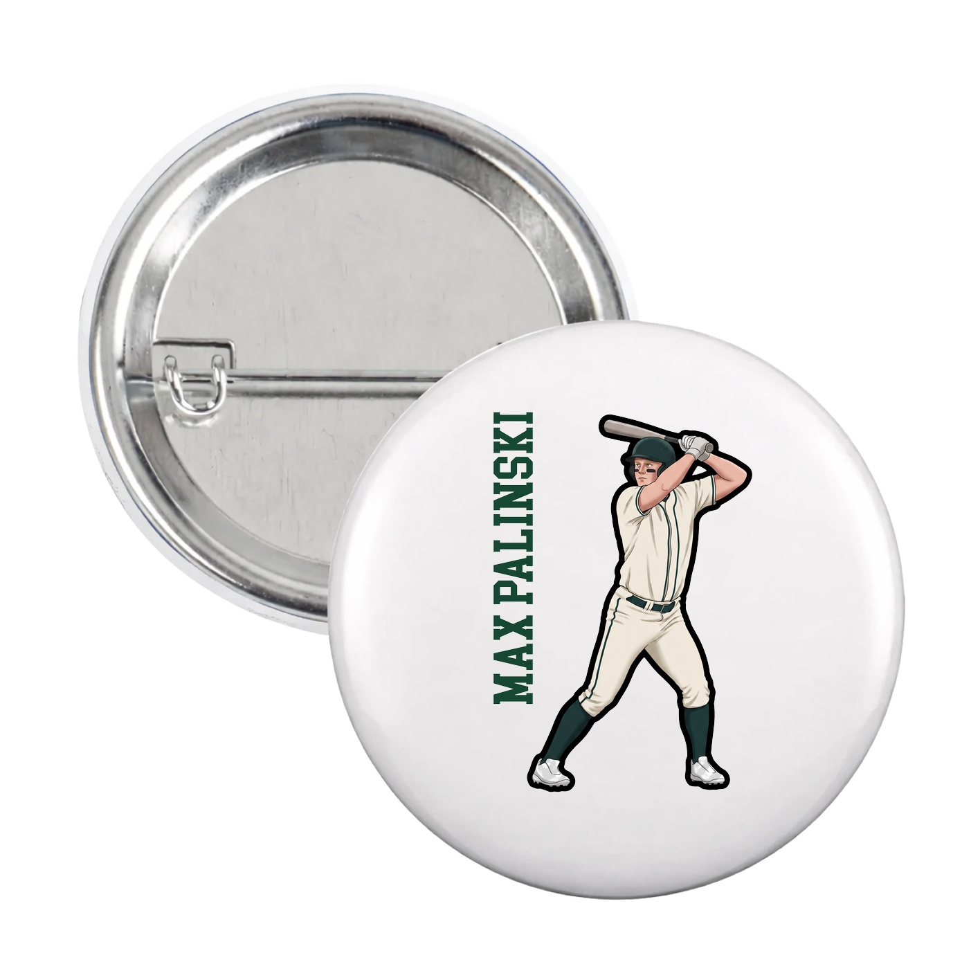 Game Day Button — Name Vertical in White