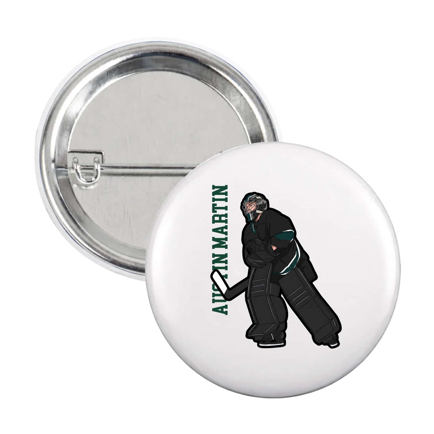 Game Day Button — Name Vertical in White