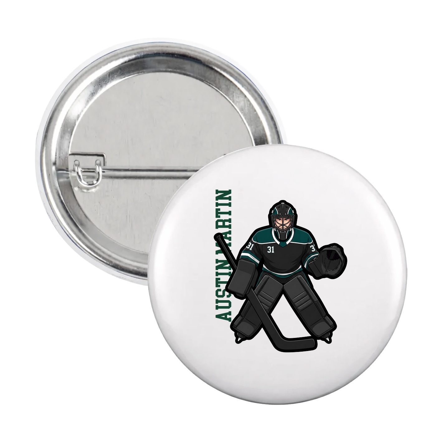 Game Day Button — Name Vertical in White