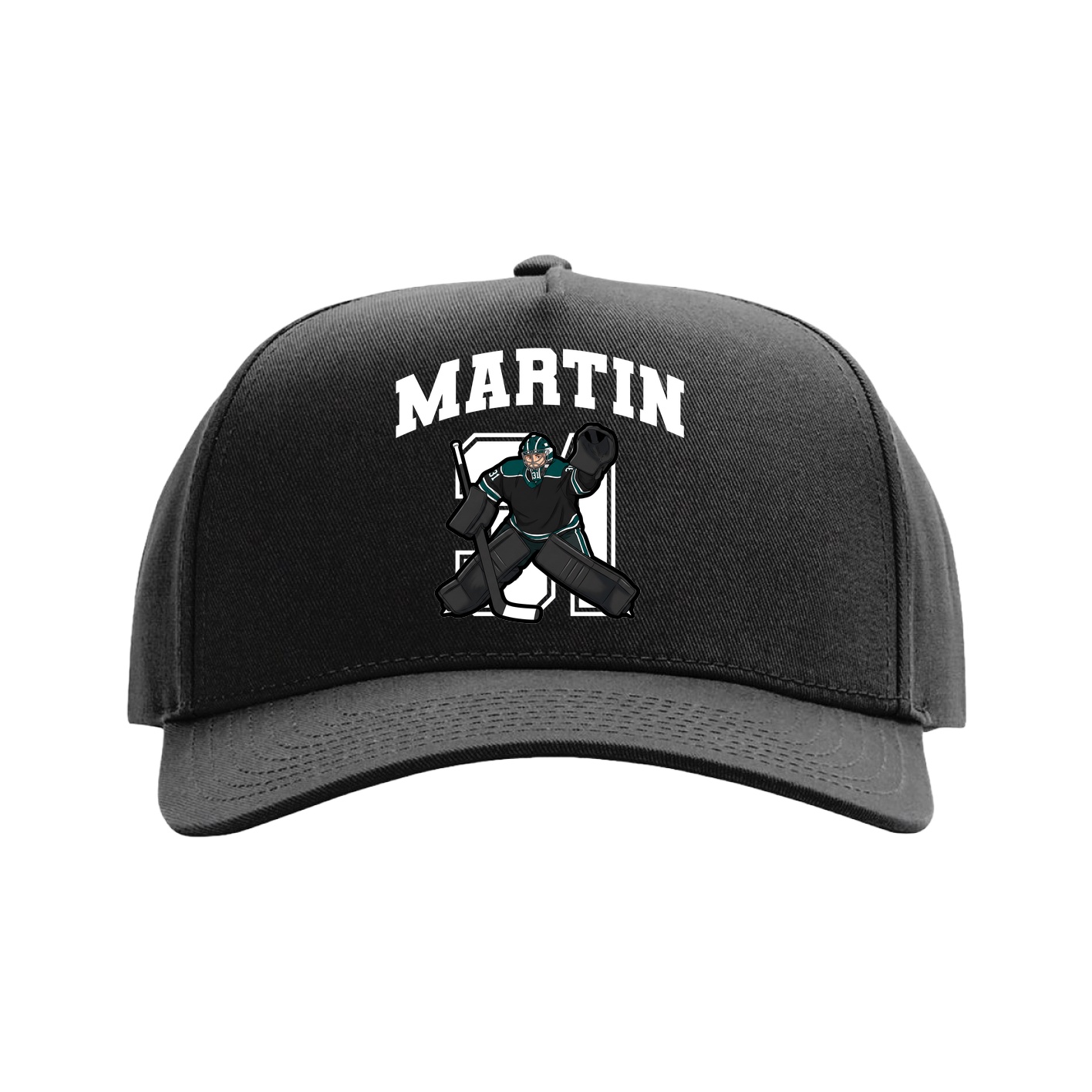 Full Fabric Five-Panel Champ Cap — Number in Black