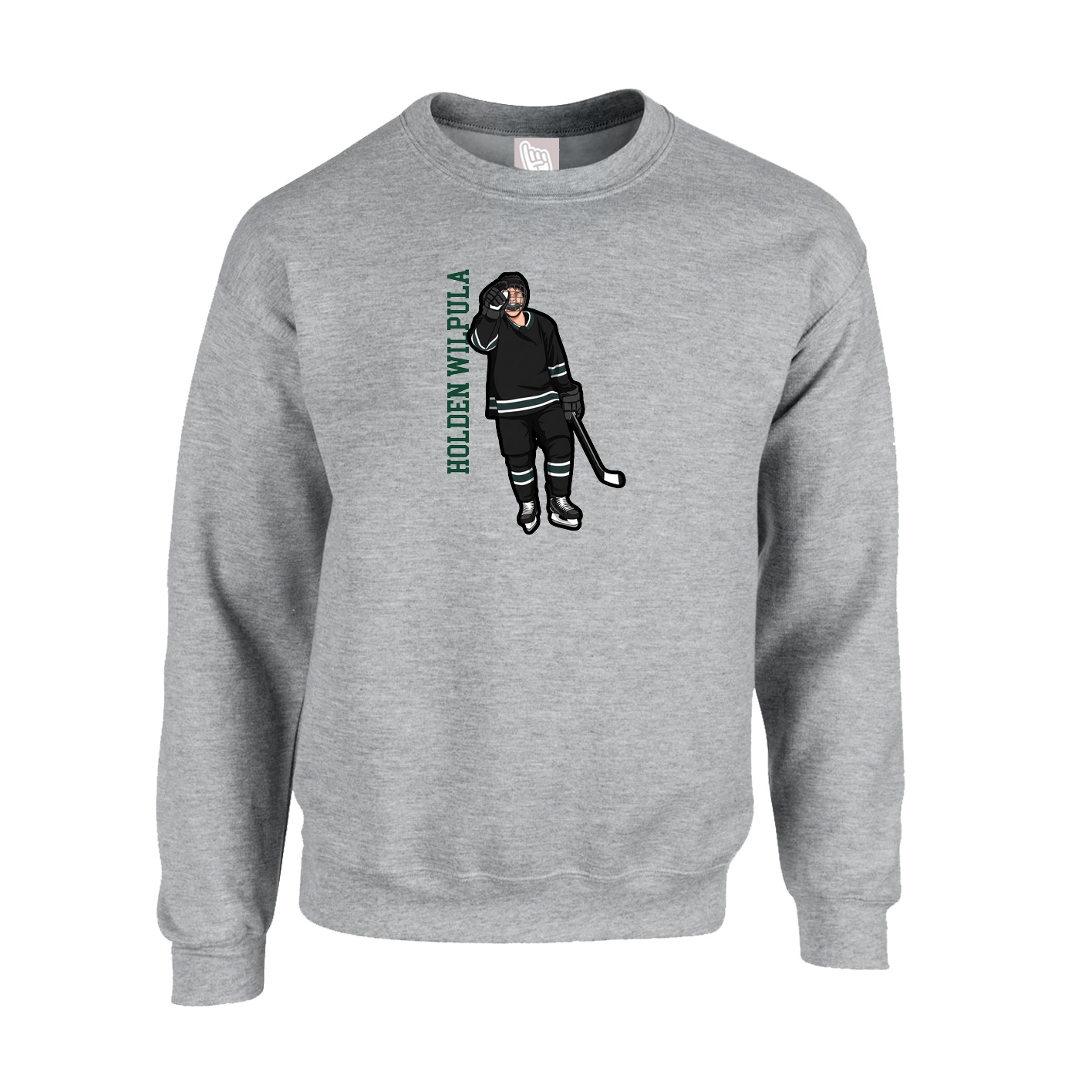 Fleece Crew — Name Vertical in Grey