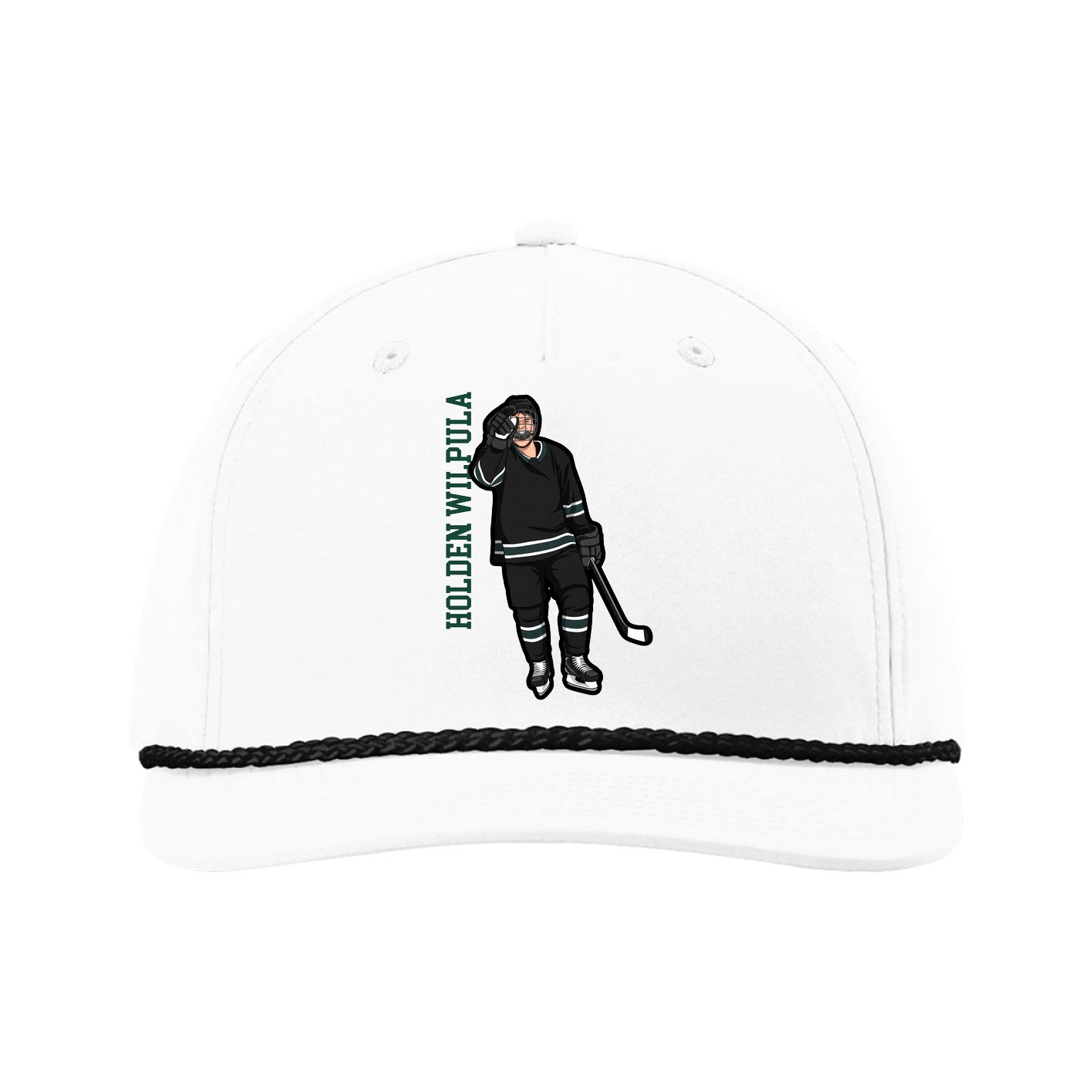 Five-Panel Classic Rope Cap — Name Vertical in White