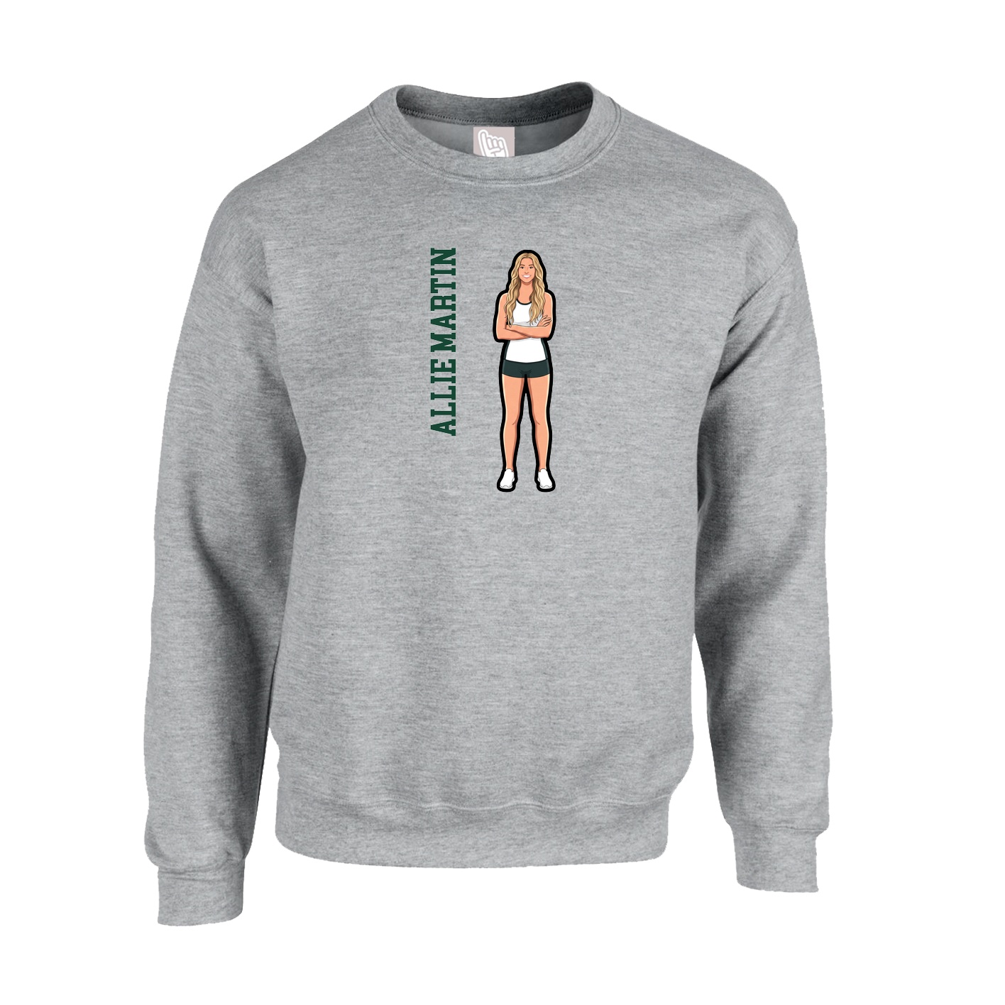 Fleece Crew — Name Vertical in Grey