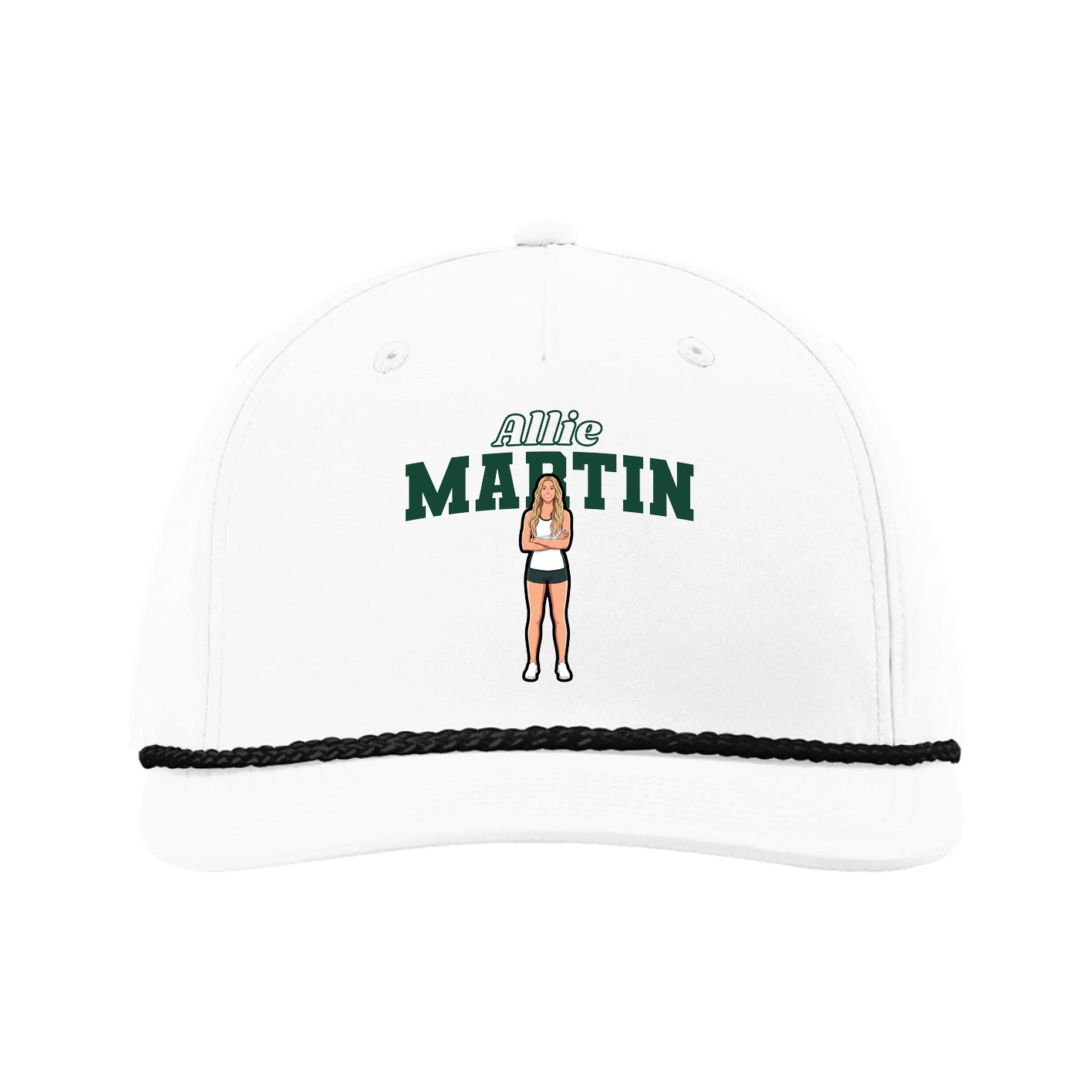 Five-Panel Classic Rope Cap — Name Arch in White