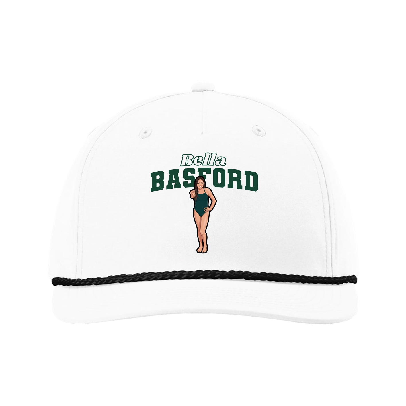 Five-Panel Classic Rope Cap — Name Arch in White