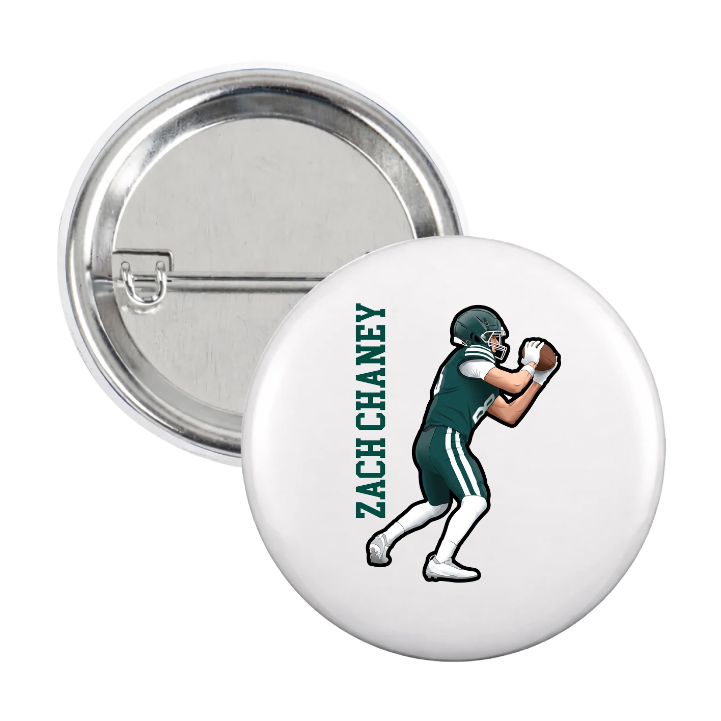 Game Day Button — Name Vertical in White