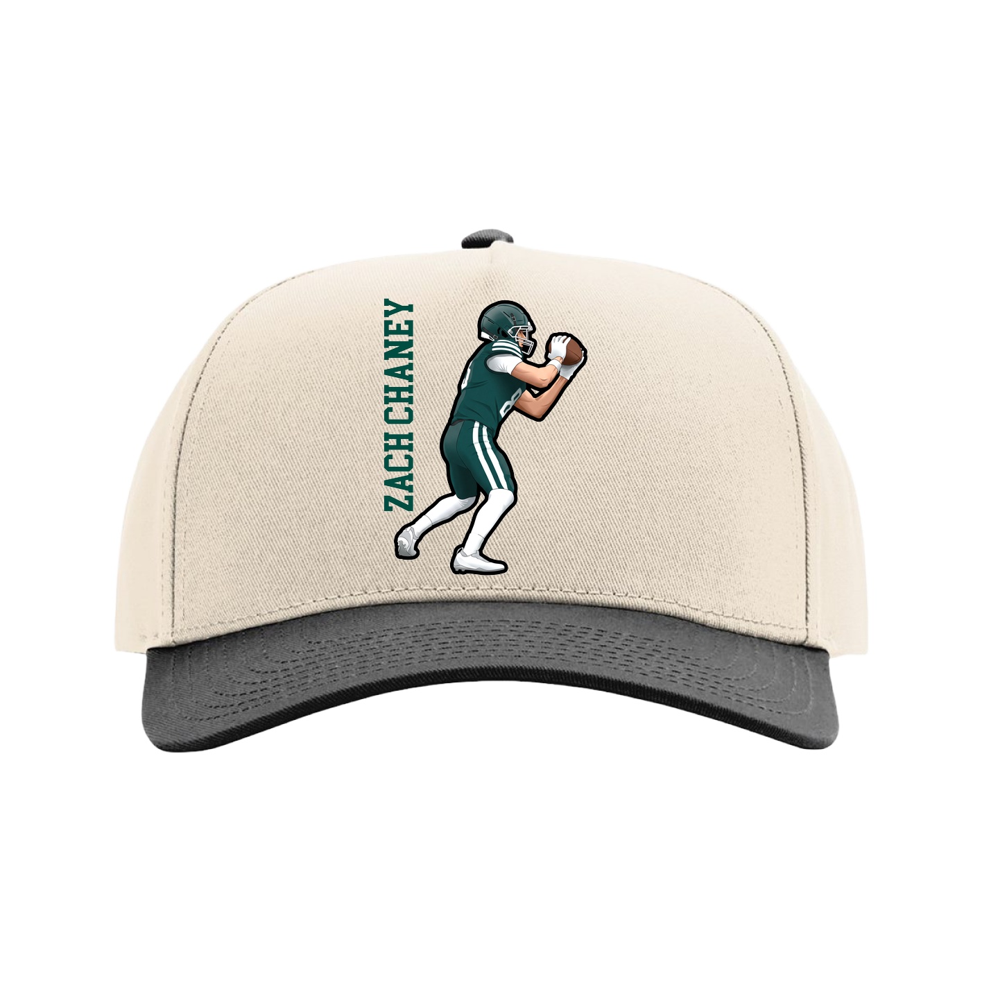Full Fabric Five-Panel Champ Cap — Name Vertical in Cream/Black