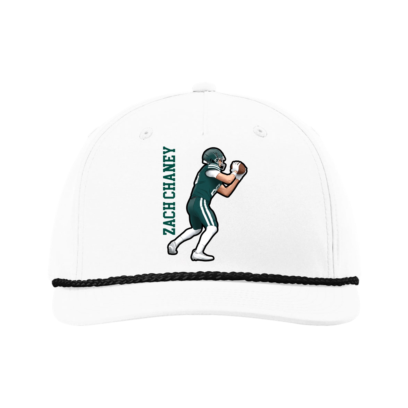 Five-Panel Classic Rope Cap — Name Vertical in White
