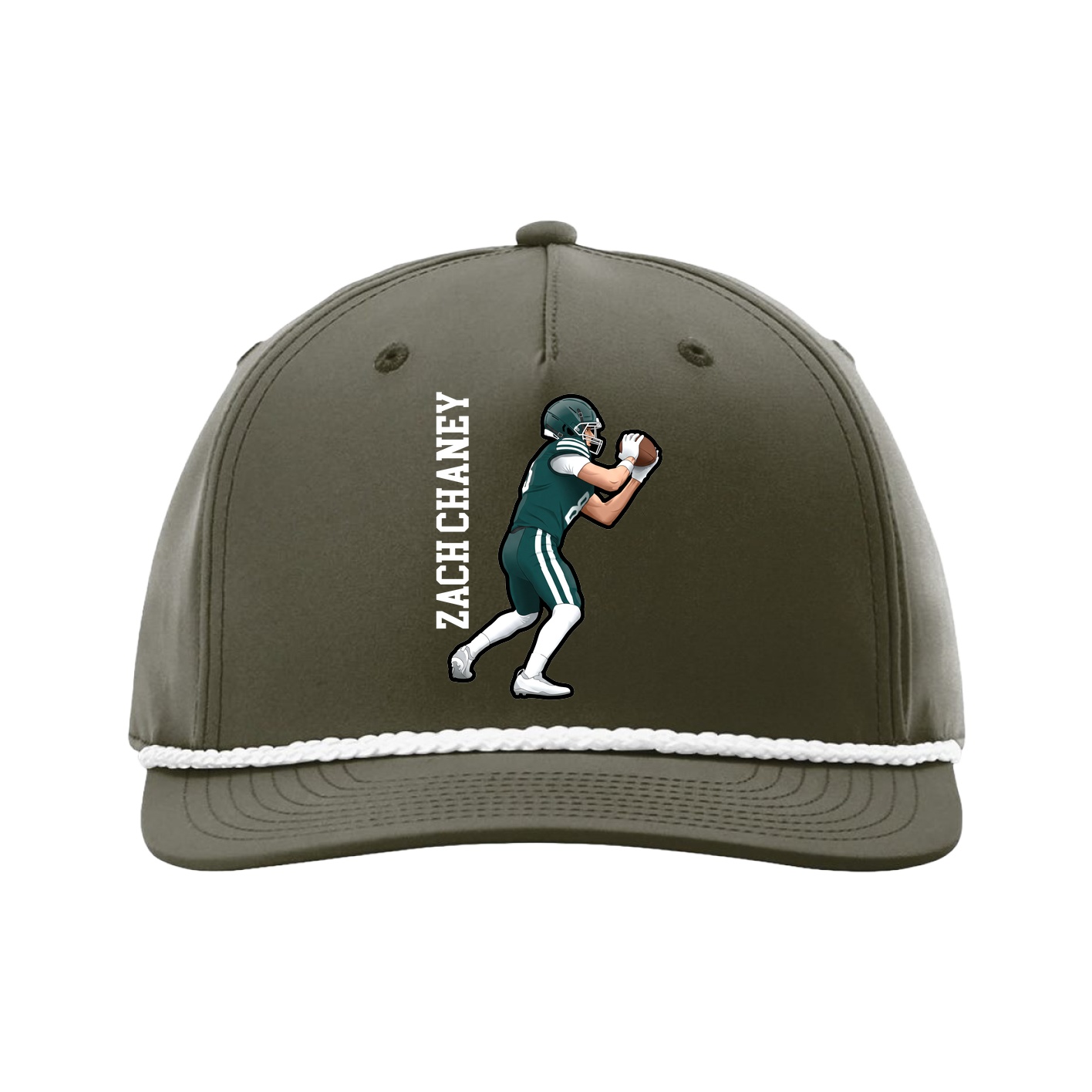 Five-Panel Classic Rope Cap — Name Vertical in Green