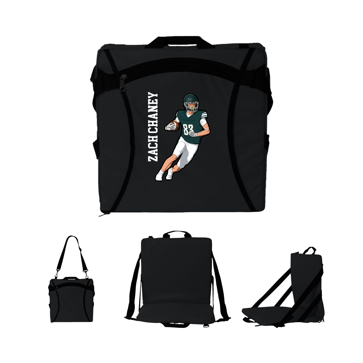 Folding Stadium Seat — Name Vertical in Black