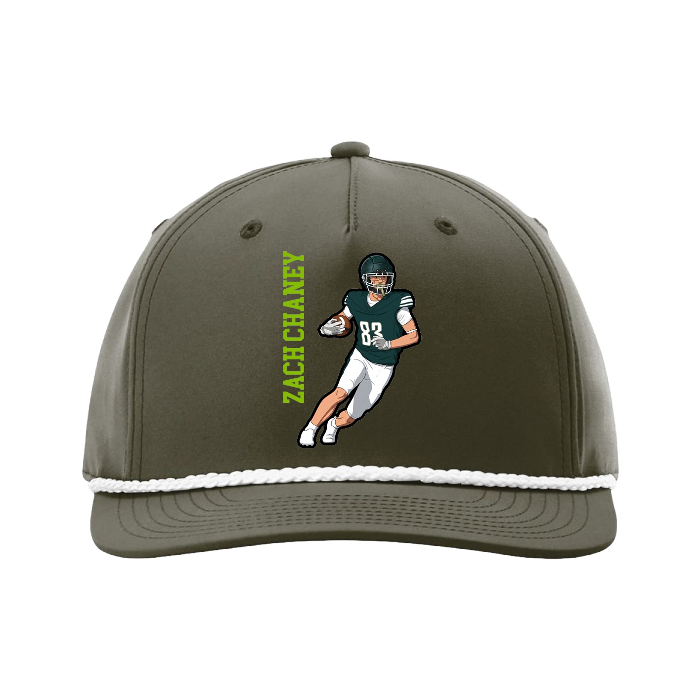 Five-Panel Classic Rope Cap — Name Vertical in Green