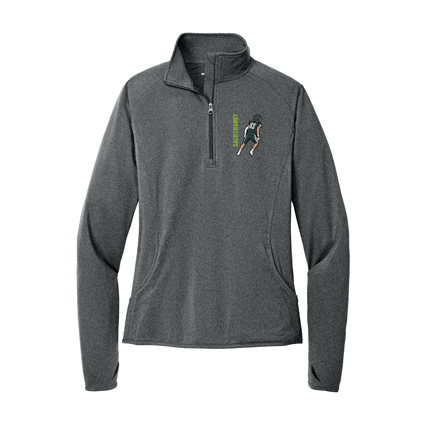 Women's Q-Zip Pullover — Name Vertical in Grey