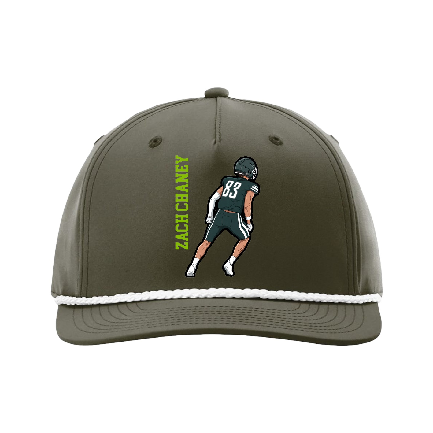 Five-Panel Classic Rope Cap — Name Vertical in Green
