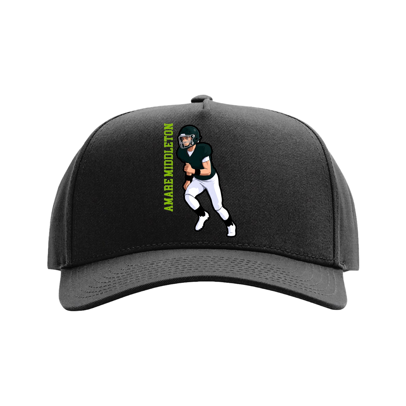 Full Fabric Five-Panel Champ Cap — Name Vertical in Black