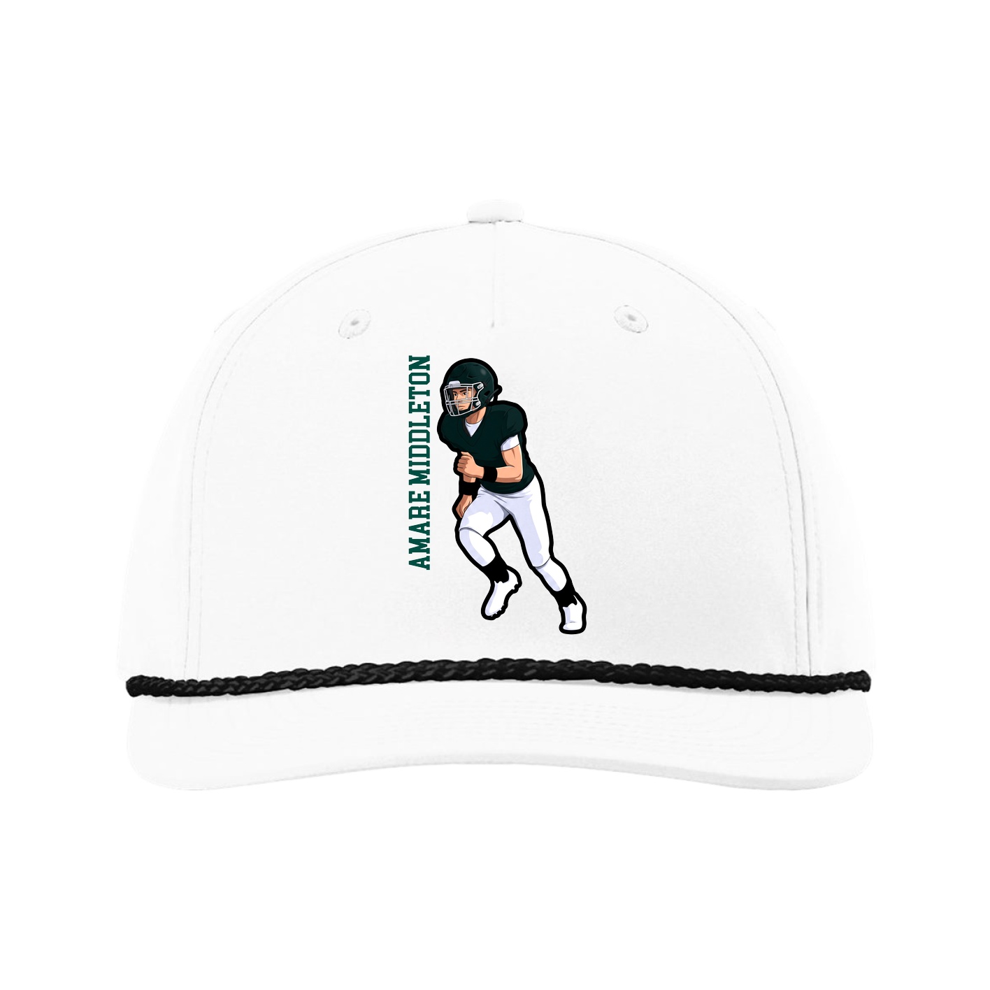 Five-Panel Classic Rope Cap — Name Vertical in White