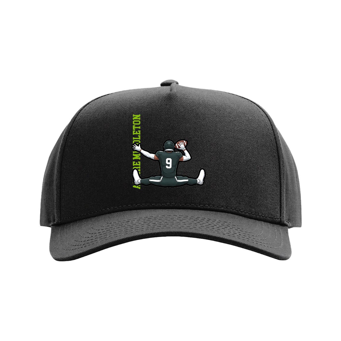Full Fabric Five-Panel Champ Cap — Name Vertical in Black