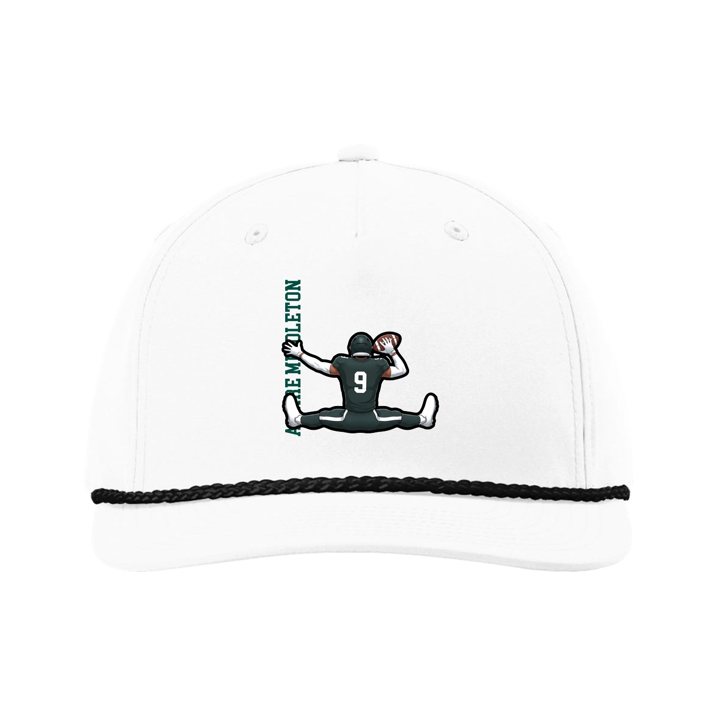 Five-Panel Classic Rope Cap — Name Vertical in White