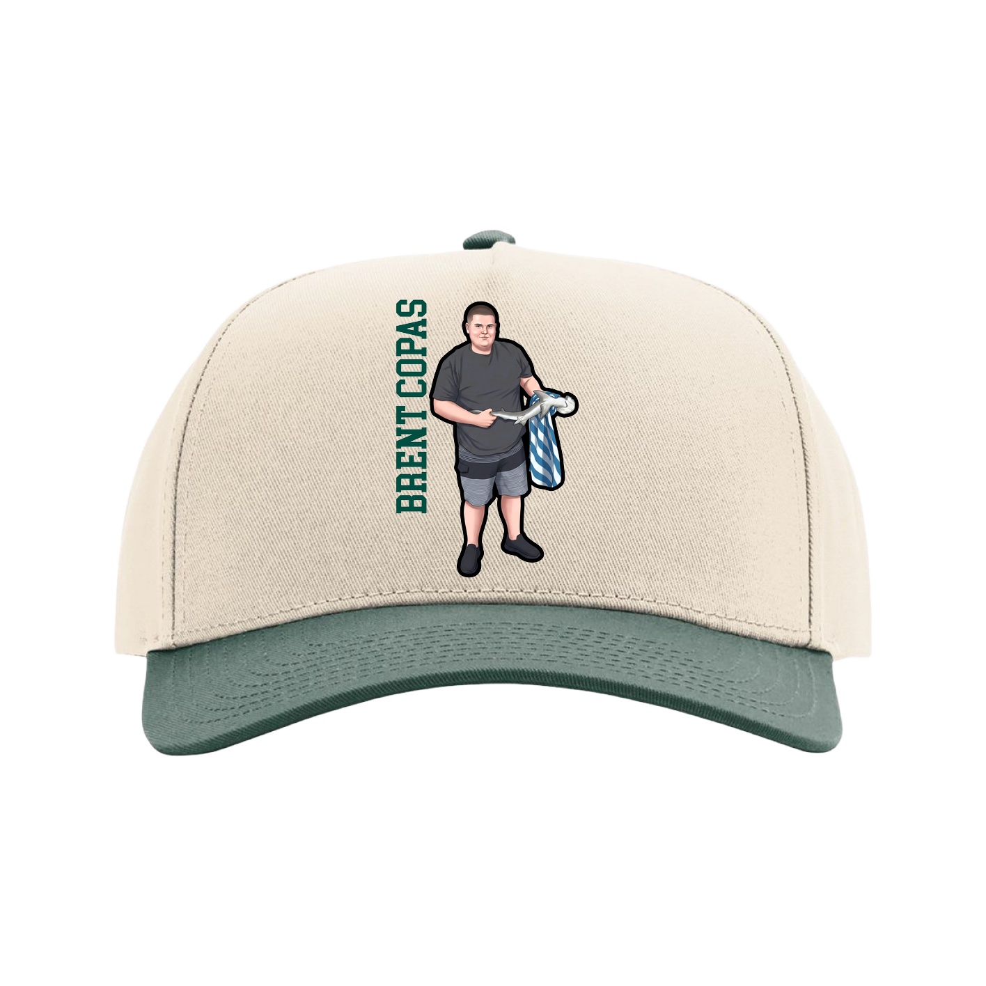 Full Fabric Five-Panel Champ Cap — Name Vertical in Cream/Green