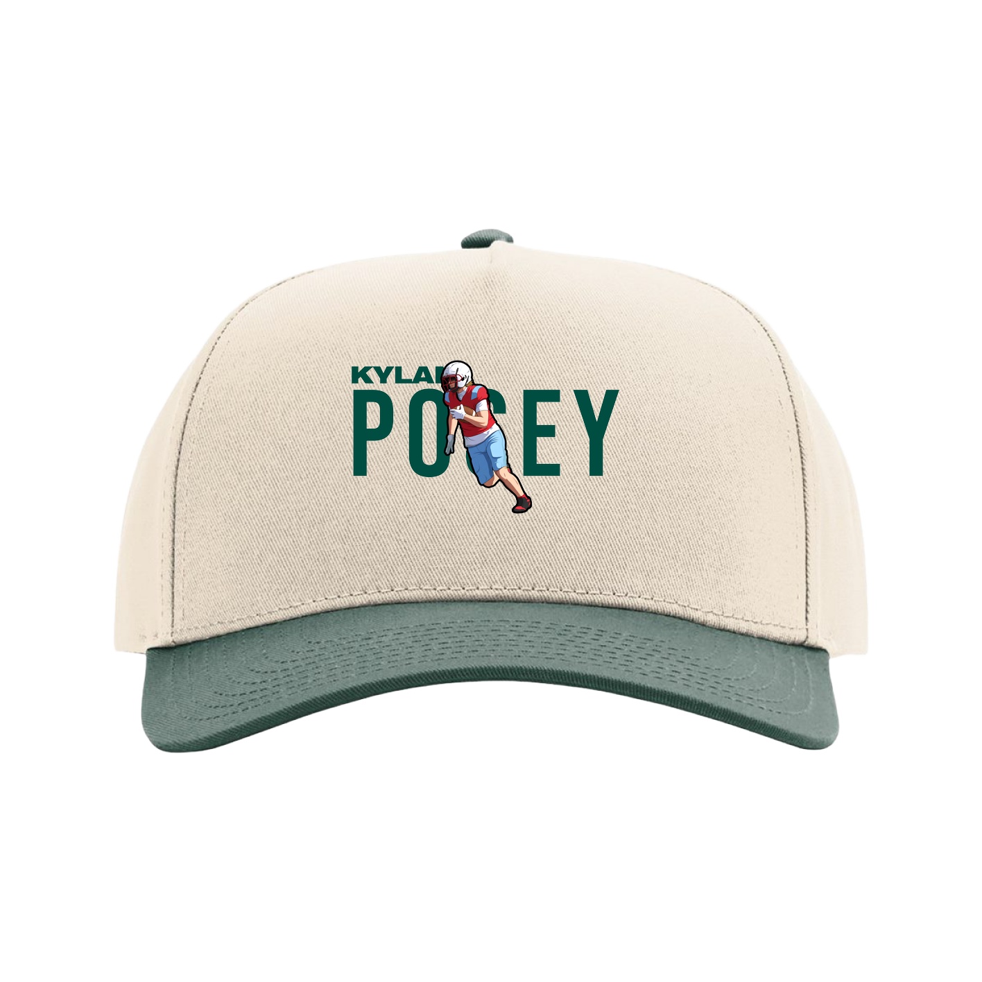 Full Fabric Five-Panel Champ Cap — Player Name in Cream/Green