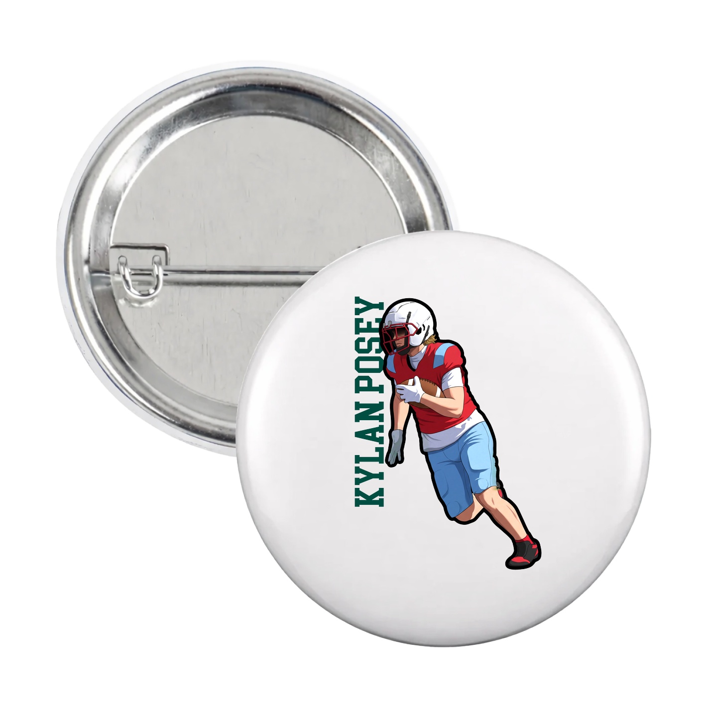 Game Day Button — Name Vertical in White
