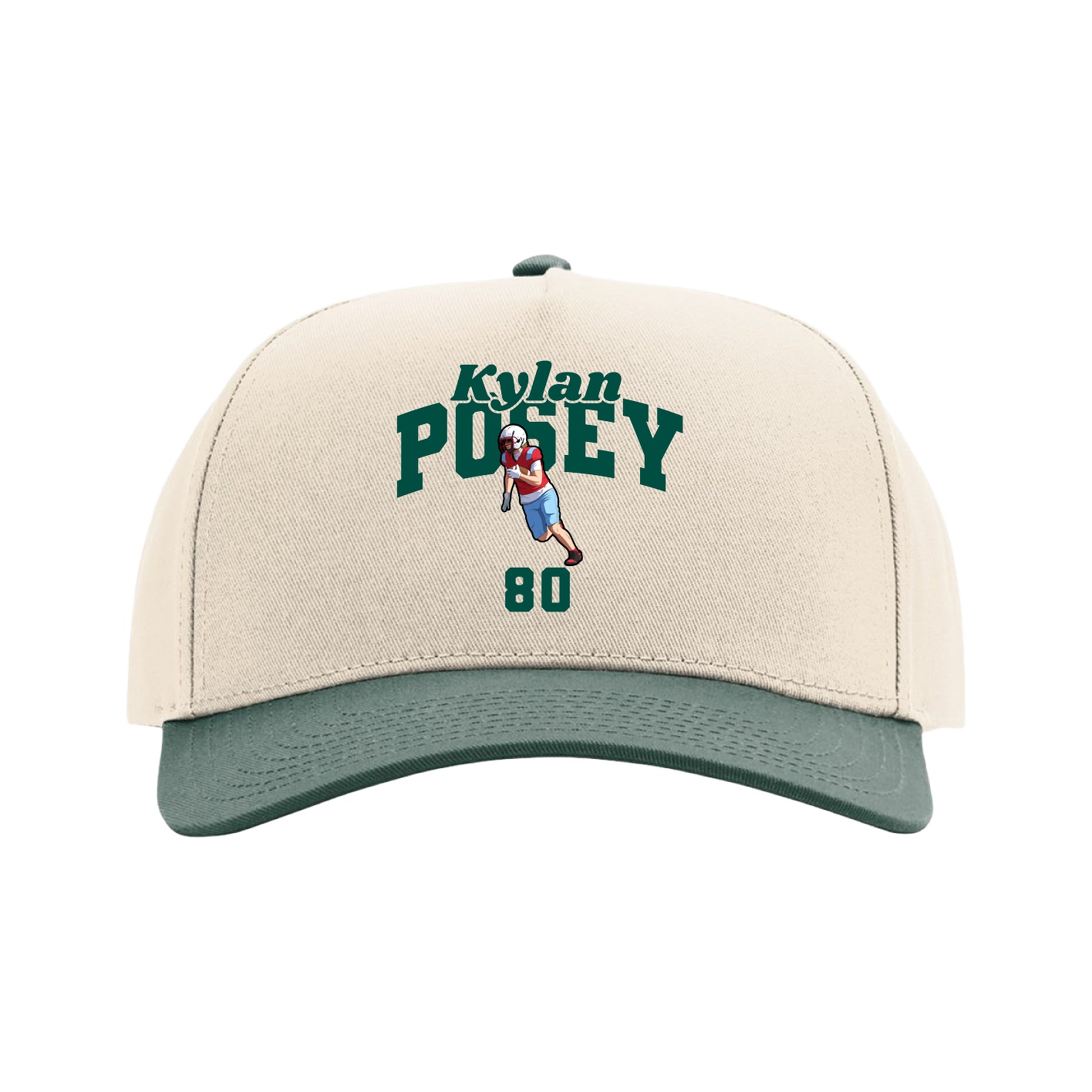 Full Fabric Five-Panel Champ Cap — Signature Arch in Cream/Green