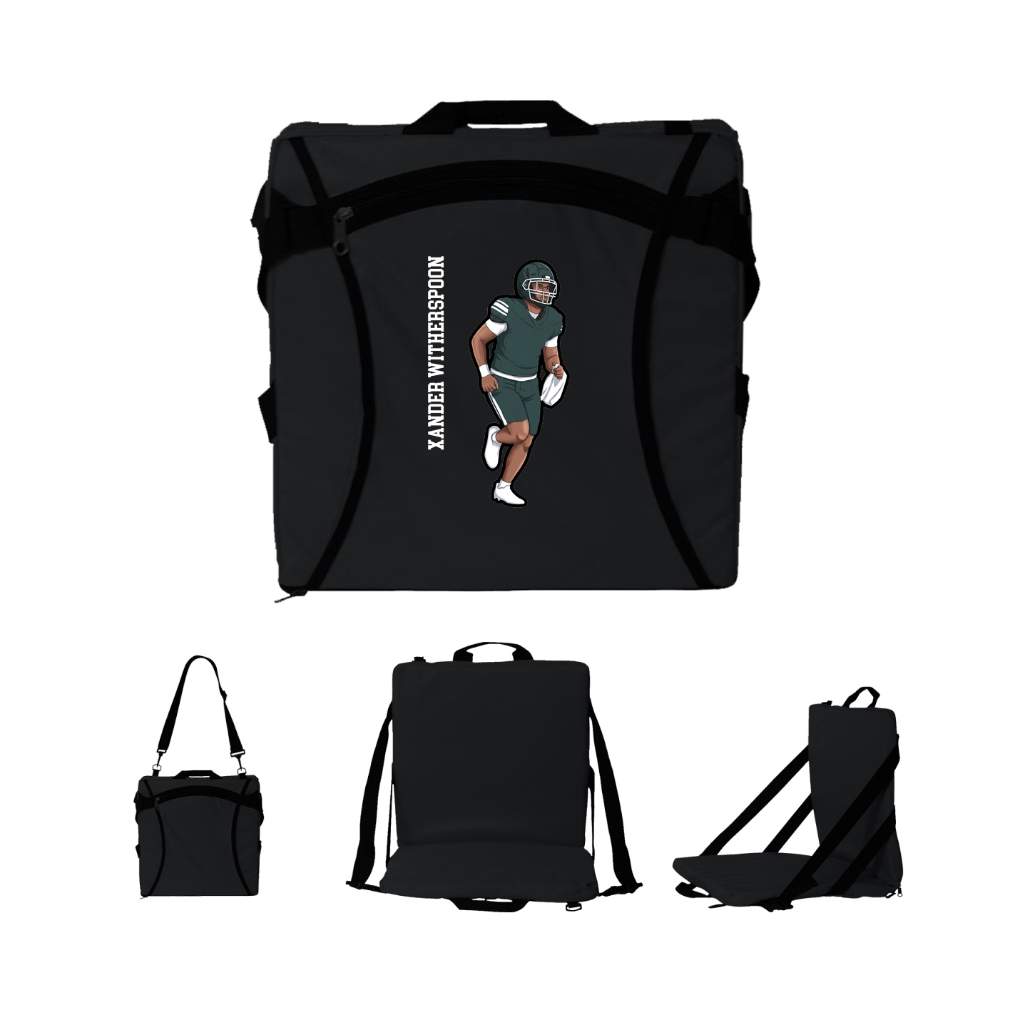 Folding Stadium Seat — Name Vertical in Black