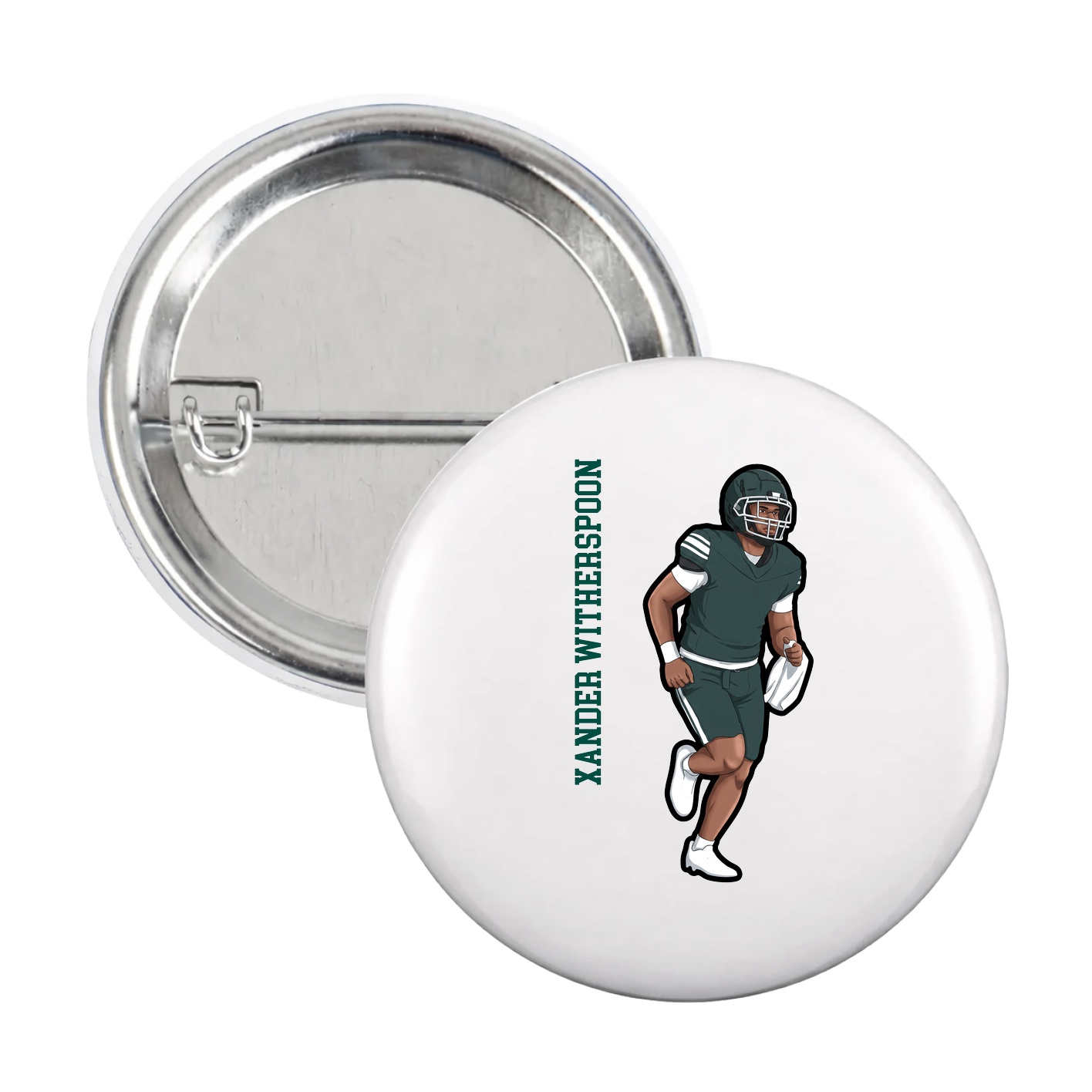 Game Day Button — Name Vertical in White