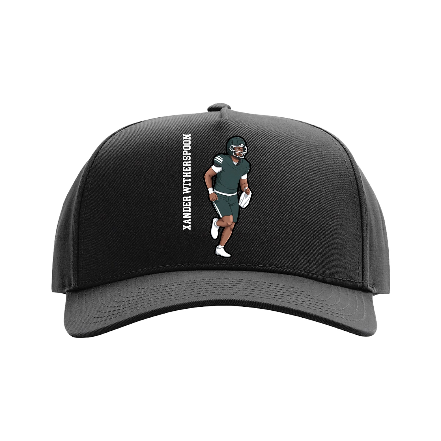 Full Fabric Five-Panel Champ Cap — Name Vertical in Black