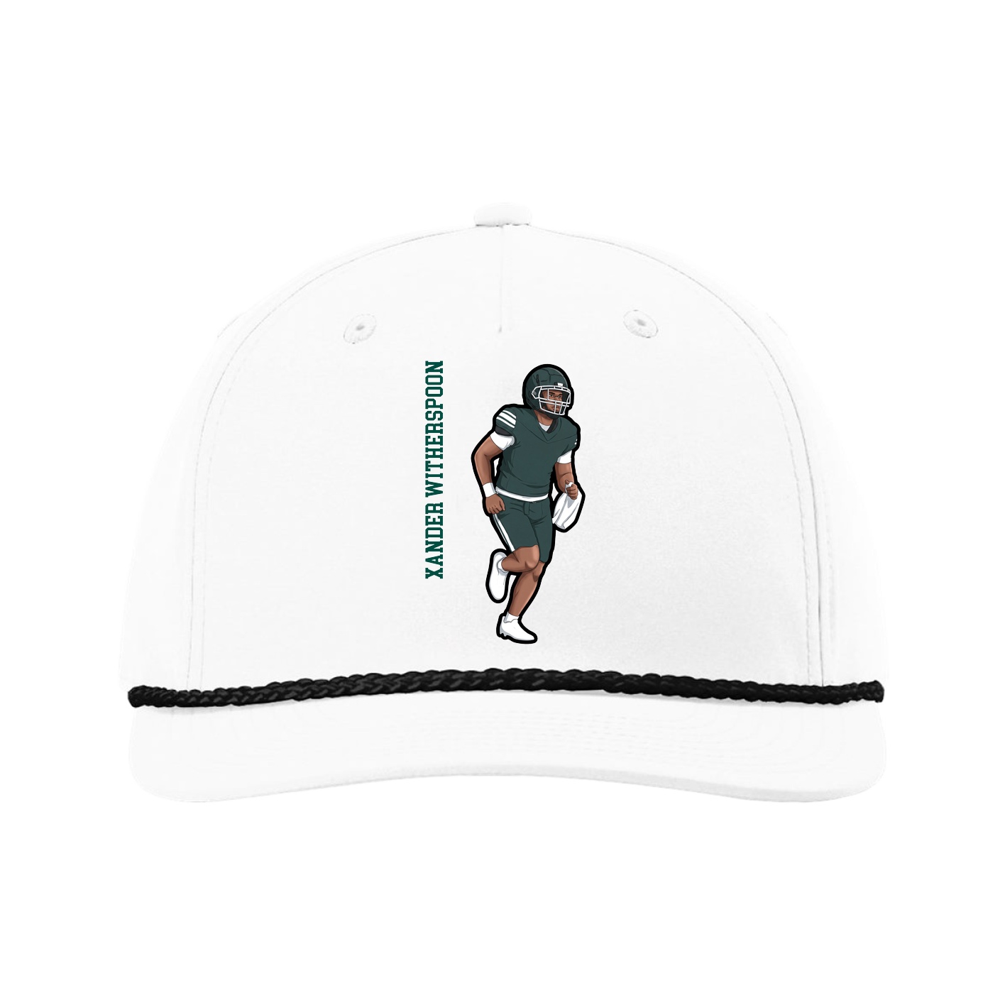 Five-Panel Classic Rope Cap — Name Vertical in White