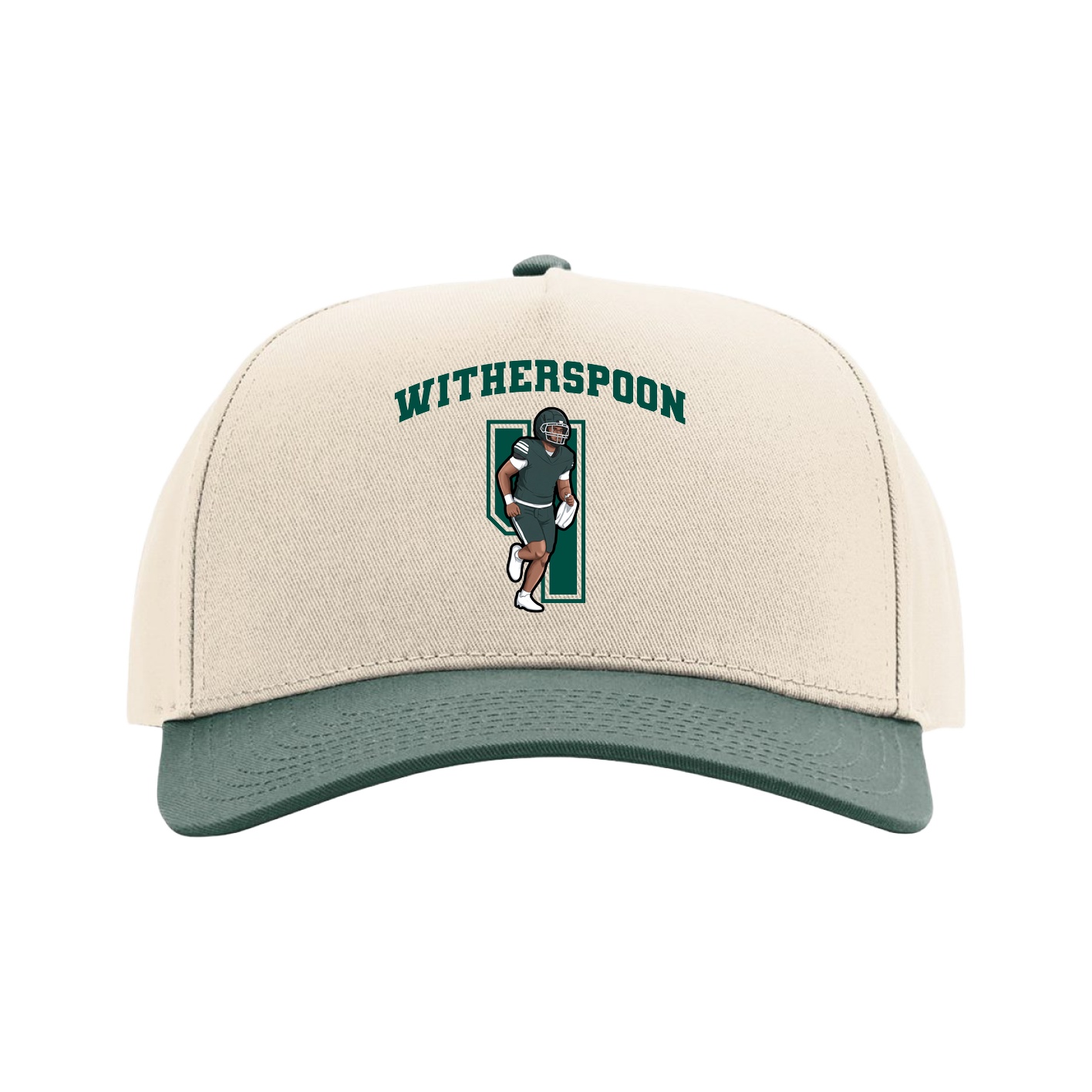 Full Fabric Five-Panel Champ Cap — Number in Cream/Green