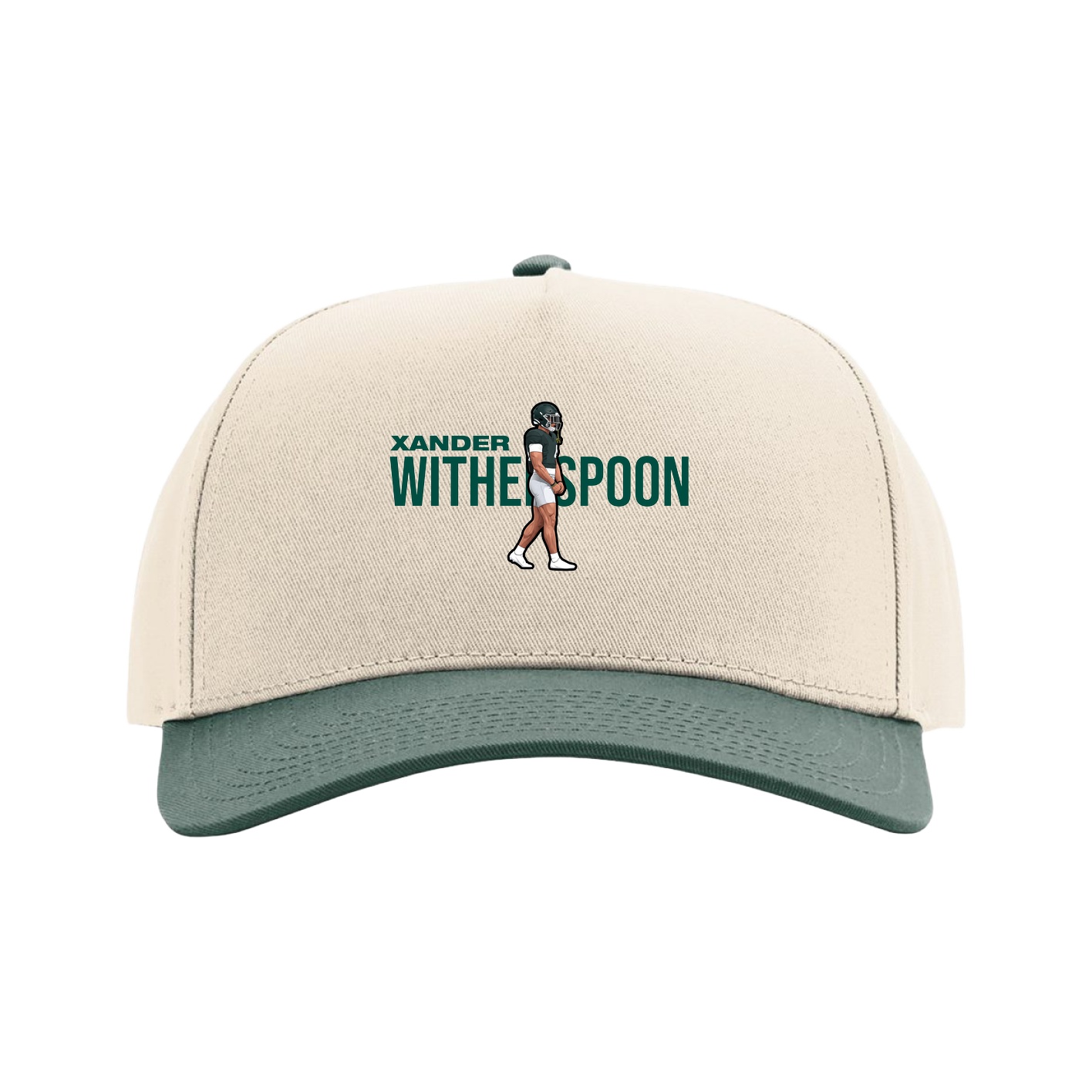 Full Fabric Five-Panel Champ Cap — Player Name in Cream/Green