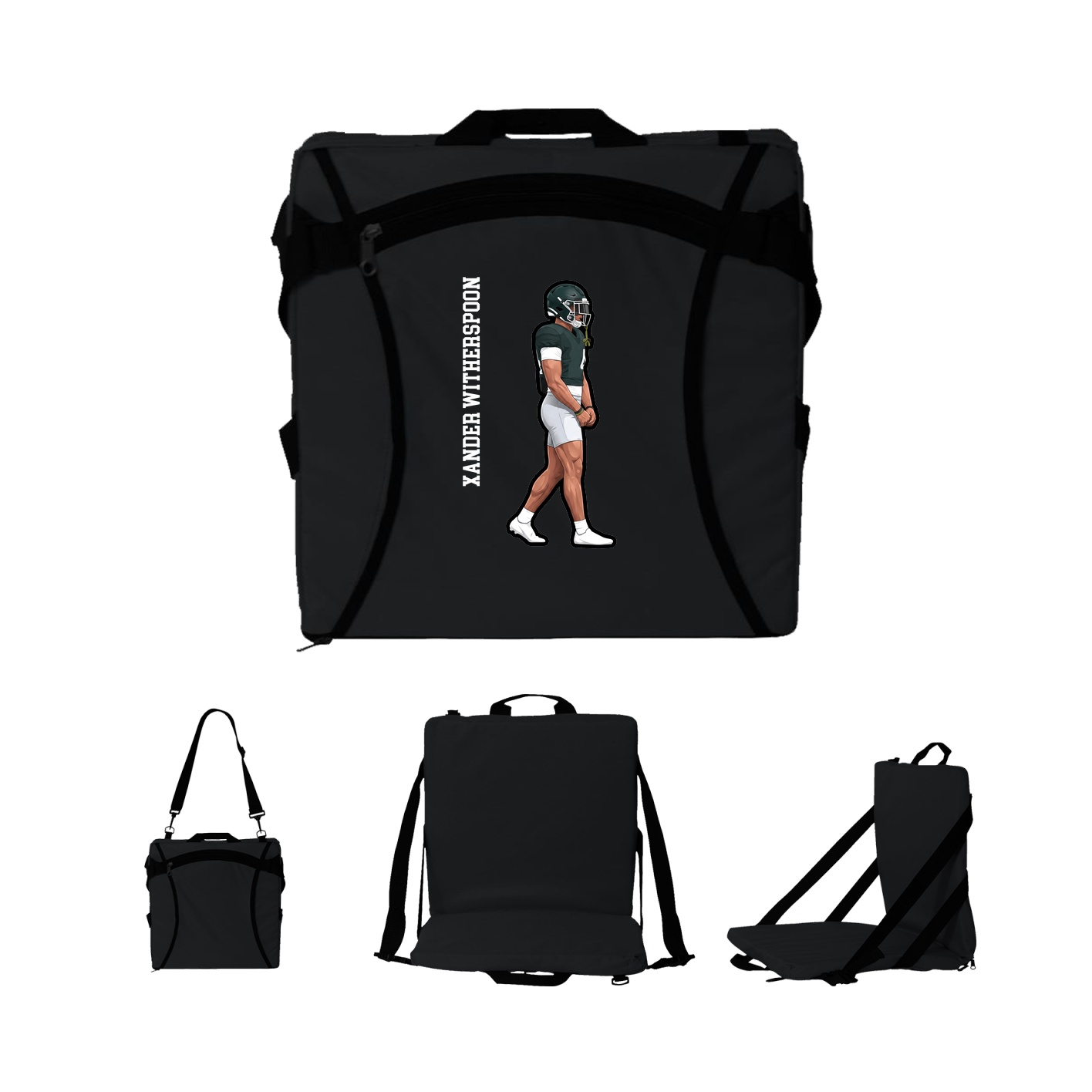 Folding Stadium Seat — Name Vertical in Black