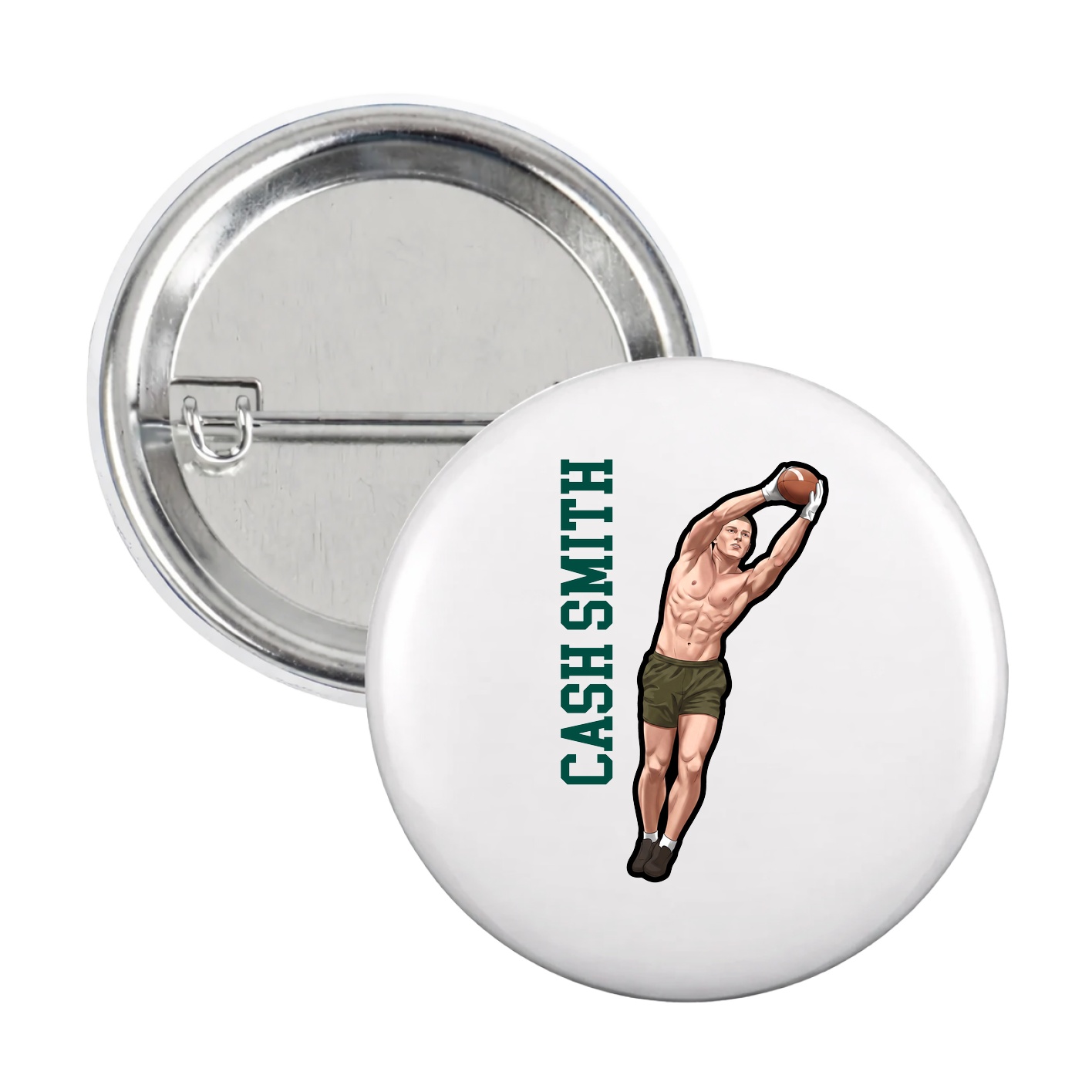 Game Day Button — Name Vertical in White