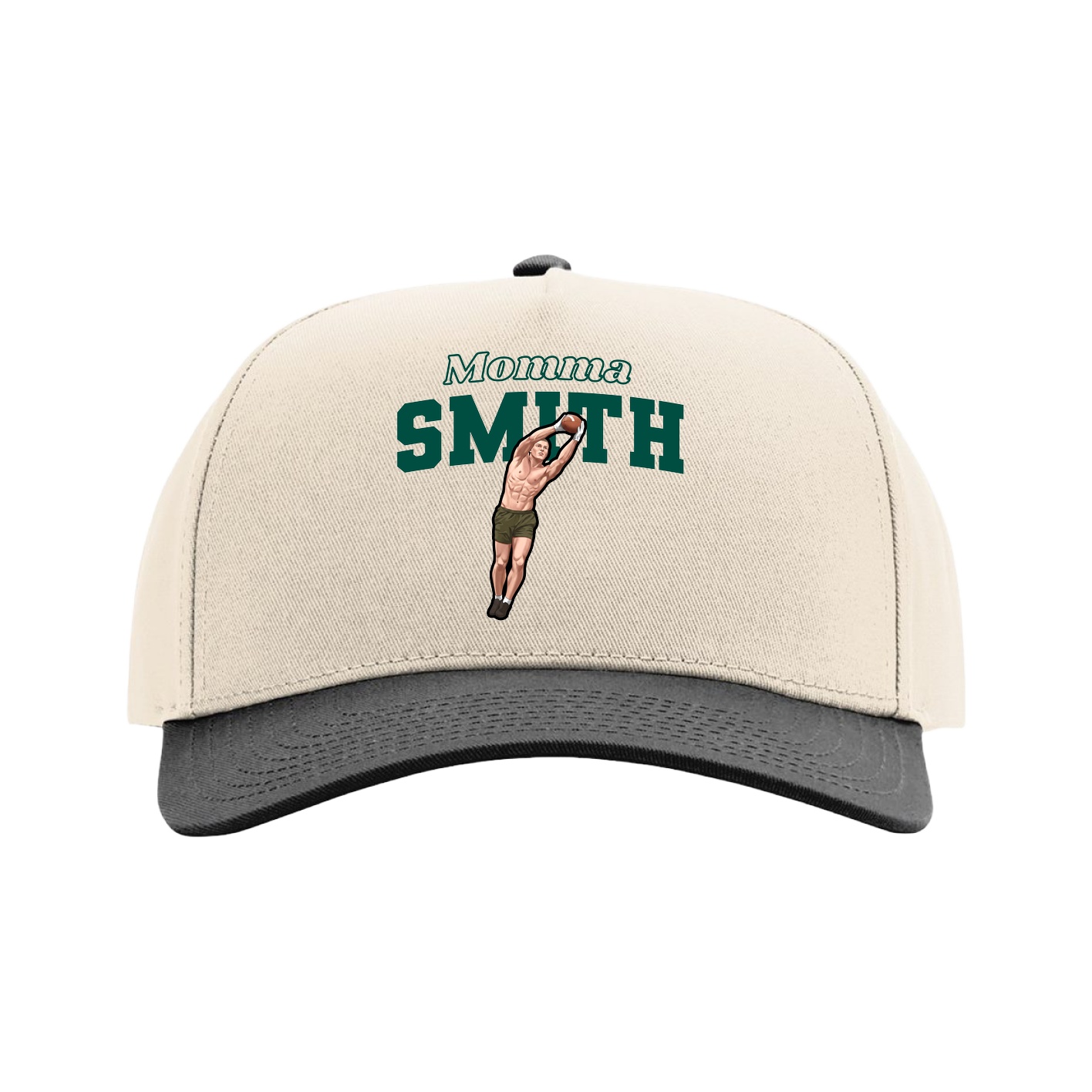 Full Fabric Five-Panel Champ Cap — Mothers Day Block in Cream/Black
